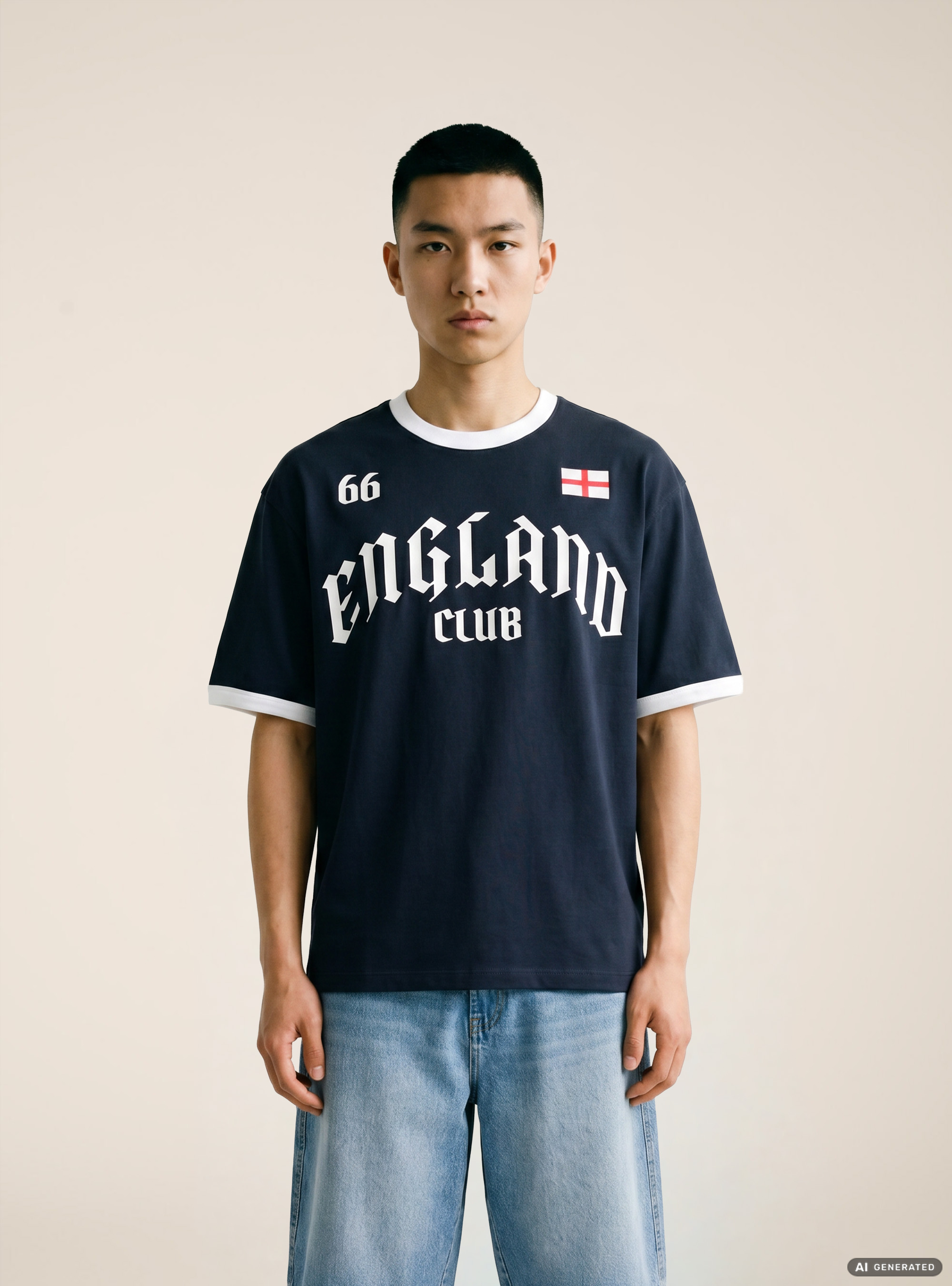 Regular Fit Ringer T-Shirt with International Sports Graphic, NA1 NAVY DARK
