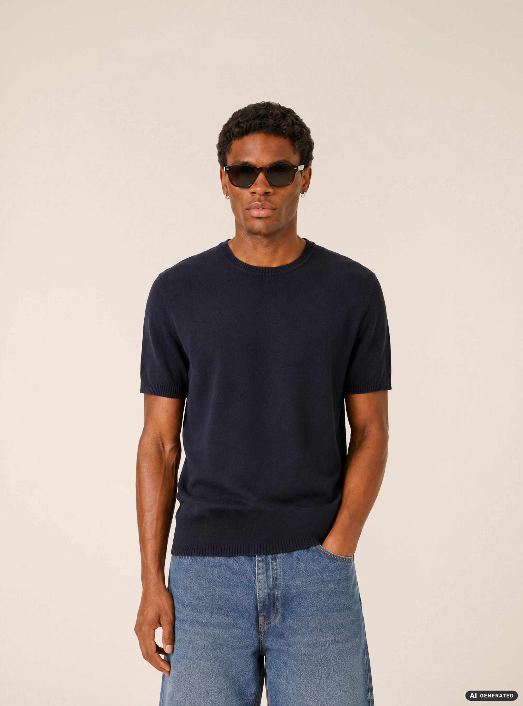 Short Sleeve Lightweight Knit T-Shirt, NA1 NAVY DARK
