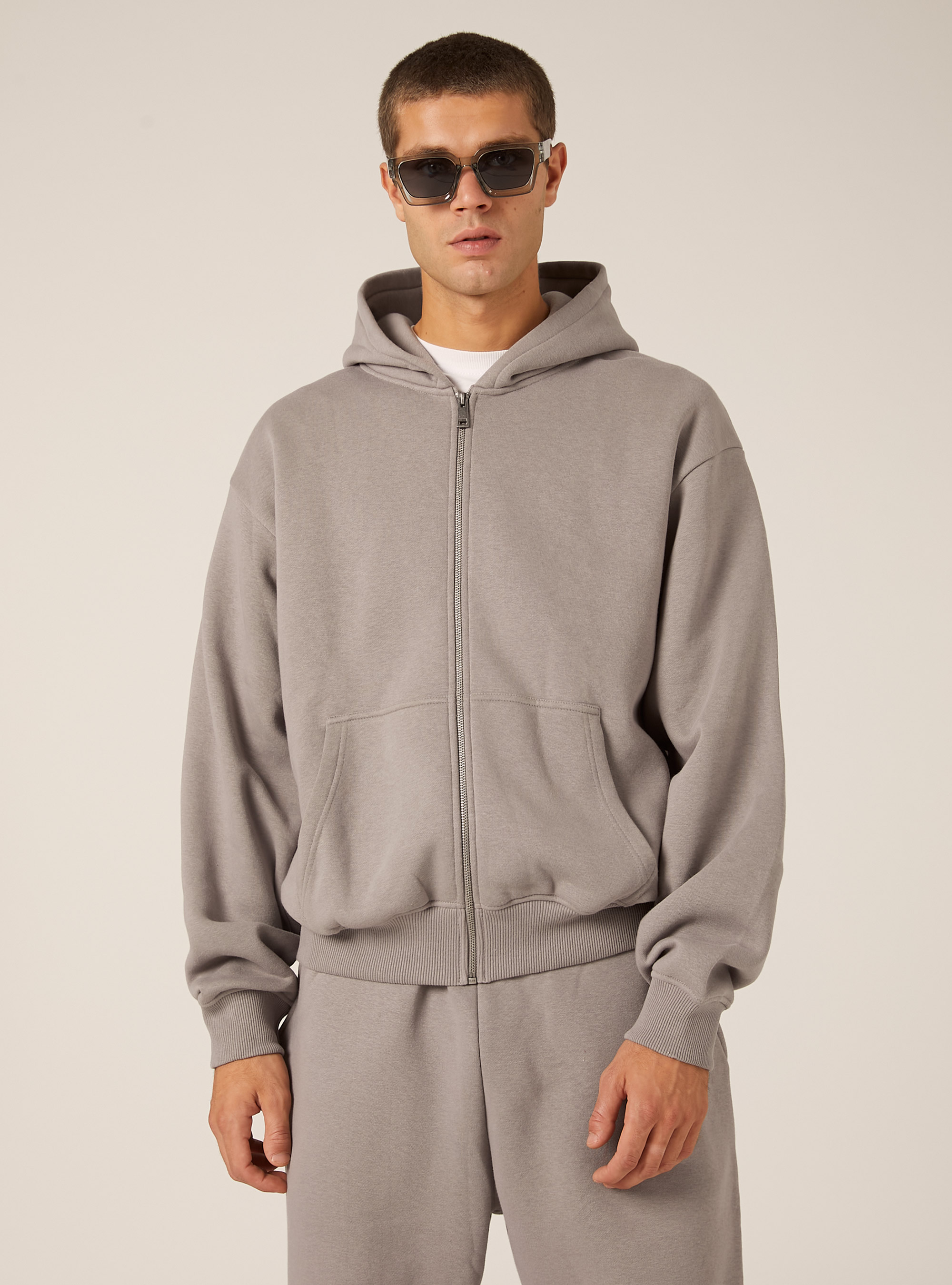 Sweat-shirt zipp&eacute; &agrave; capuche coupe boxy, GY2 GREY MEDIUM
