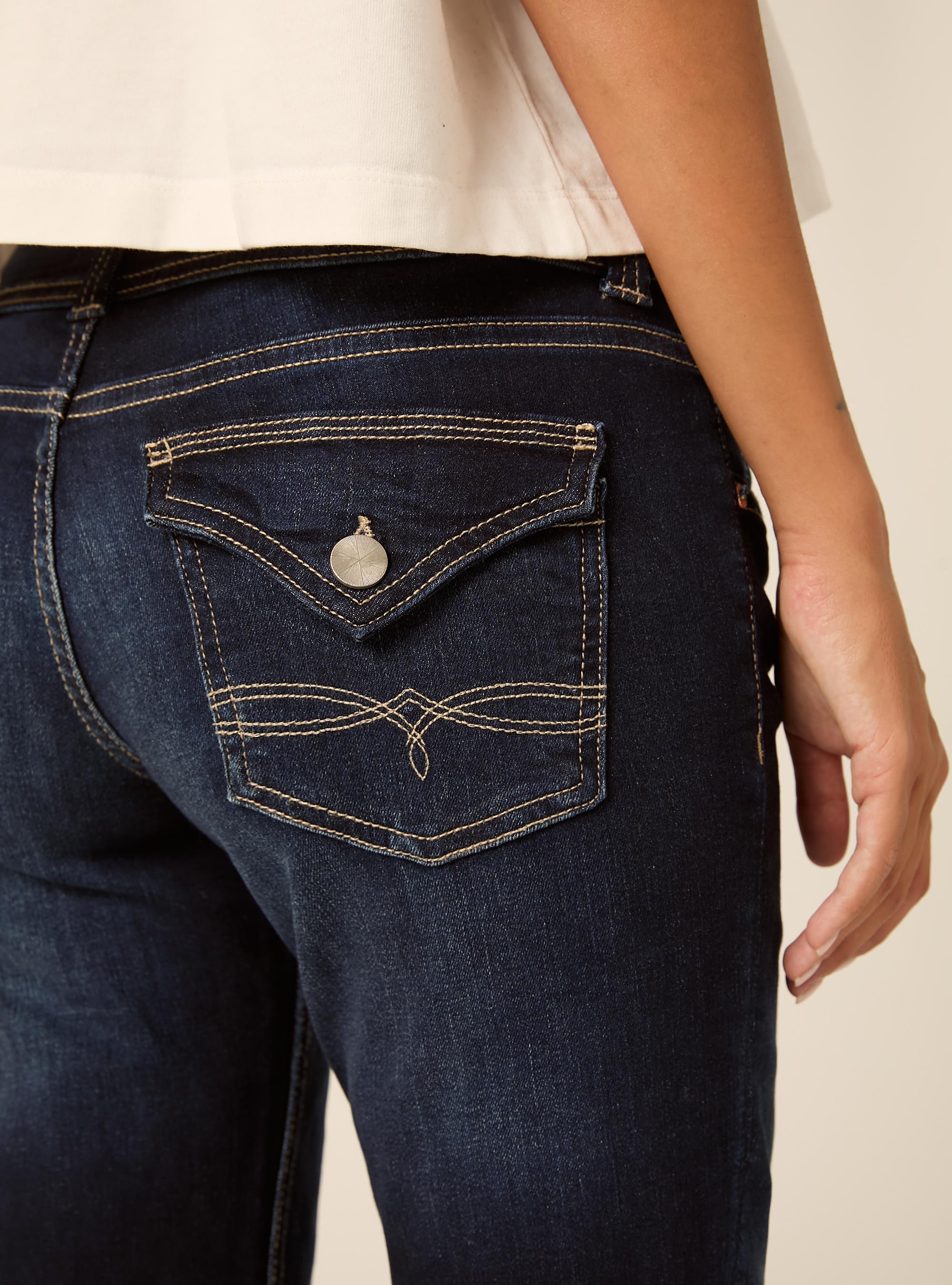 Jean bootcut taille basse avec poches &agrave; rabat, D002 MEDIUM DARK BLUE