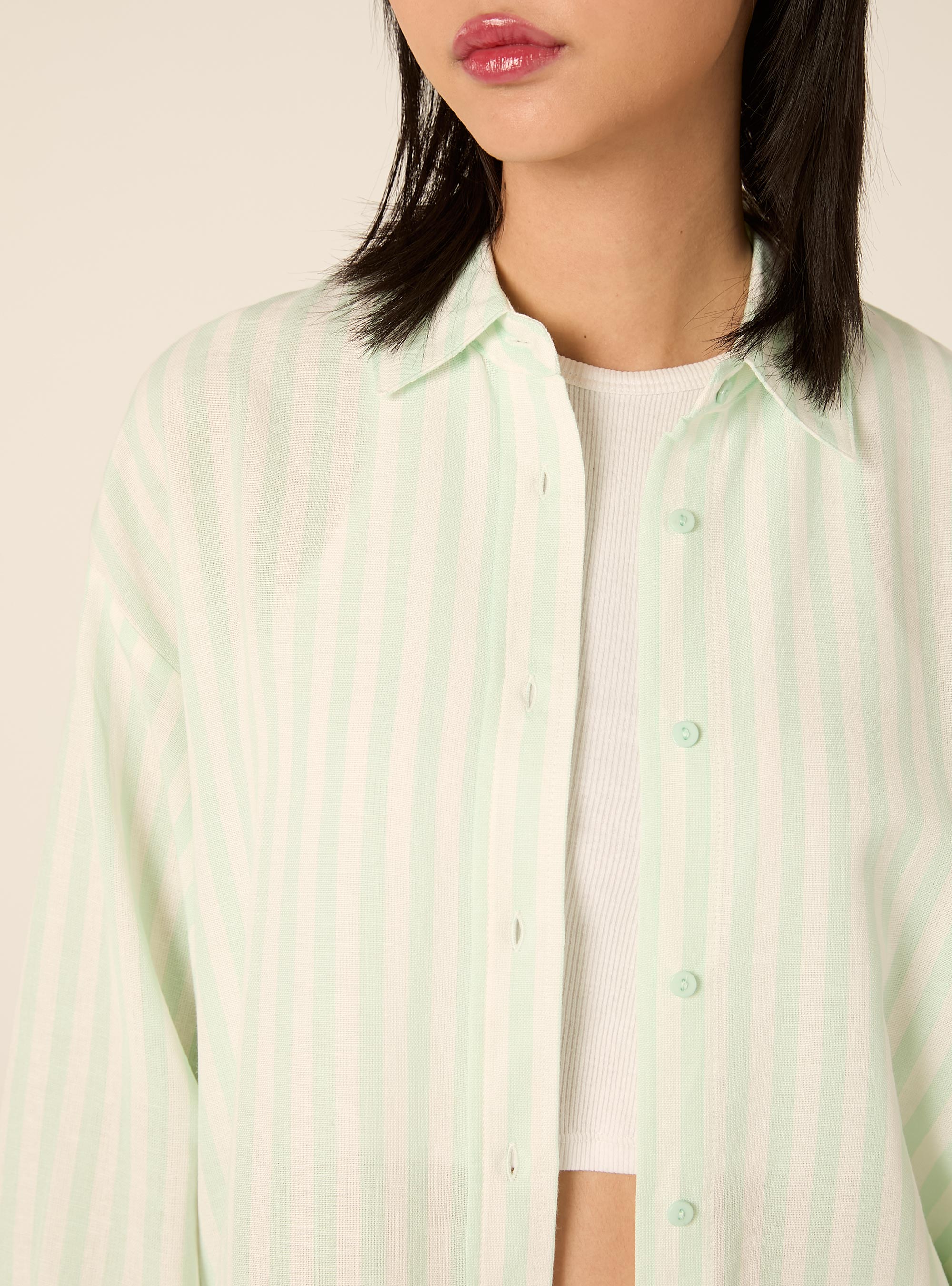 Camisa de mezcla de lino a rayas, GA3 AQUA GREEN LIGHT