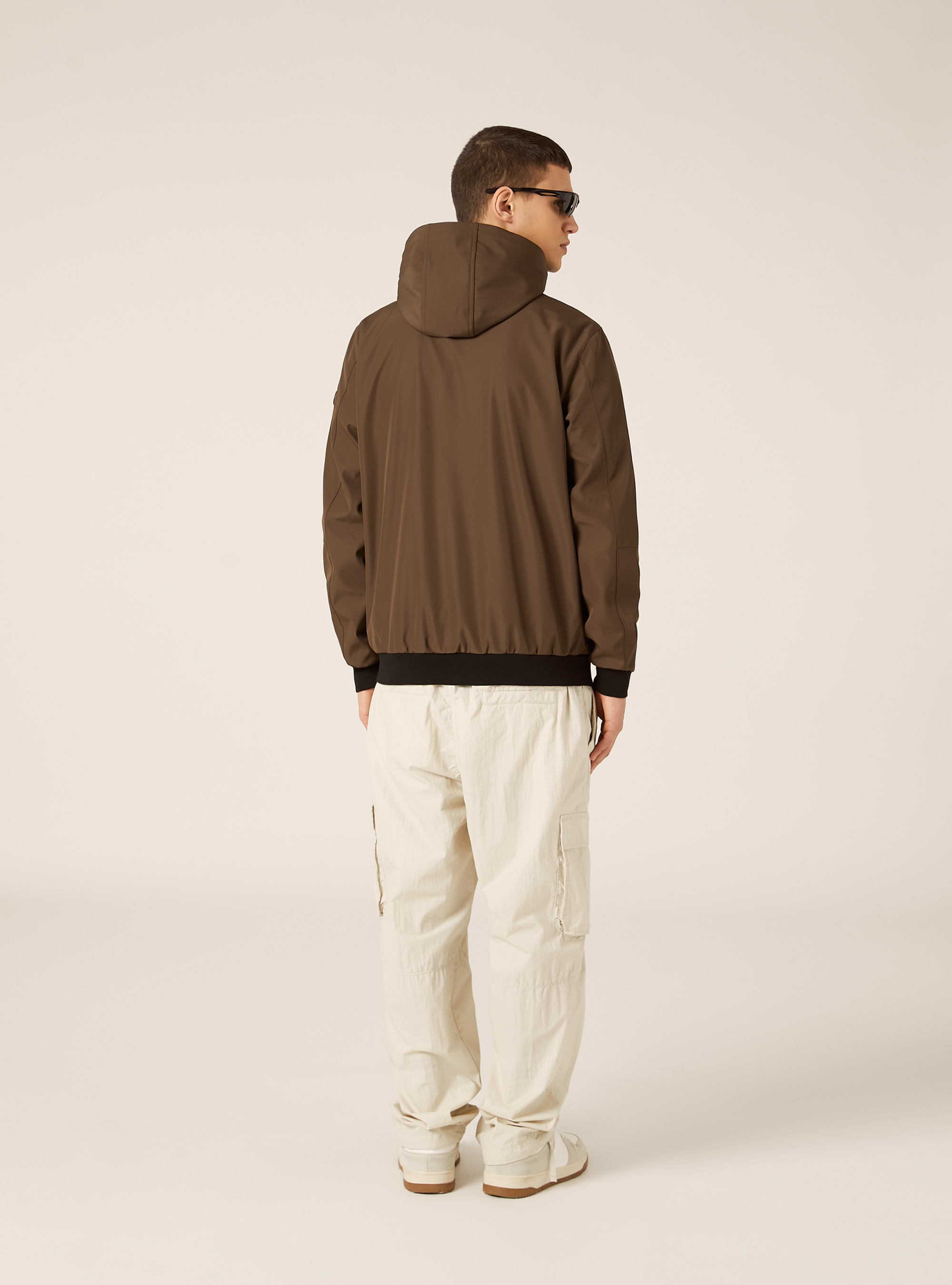 Windproof bomber jacket with hood, BR1 BROWN DARK
