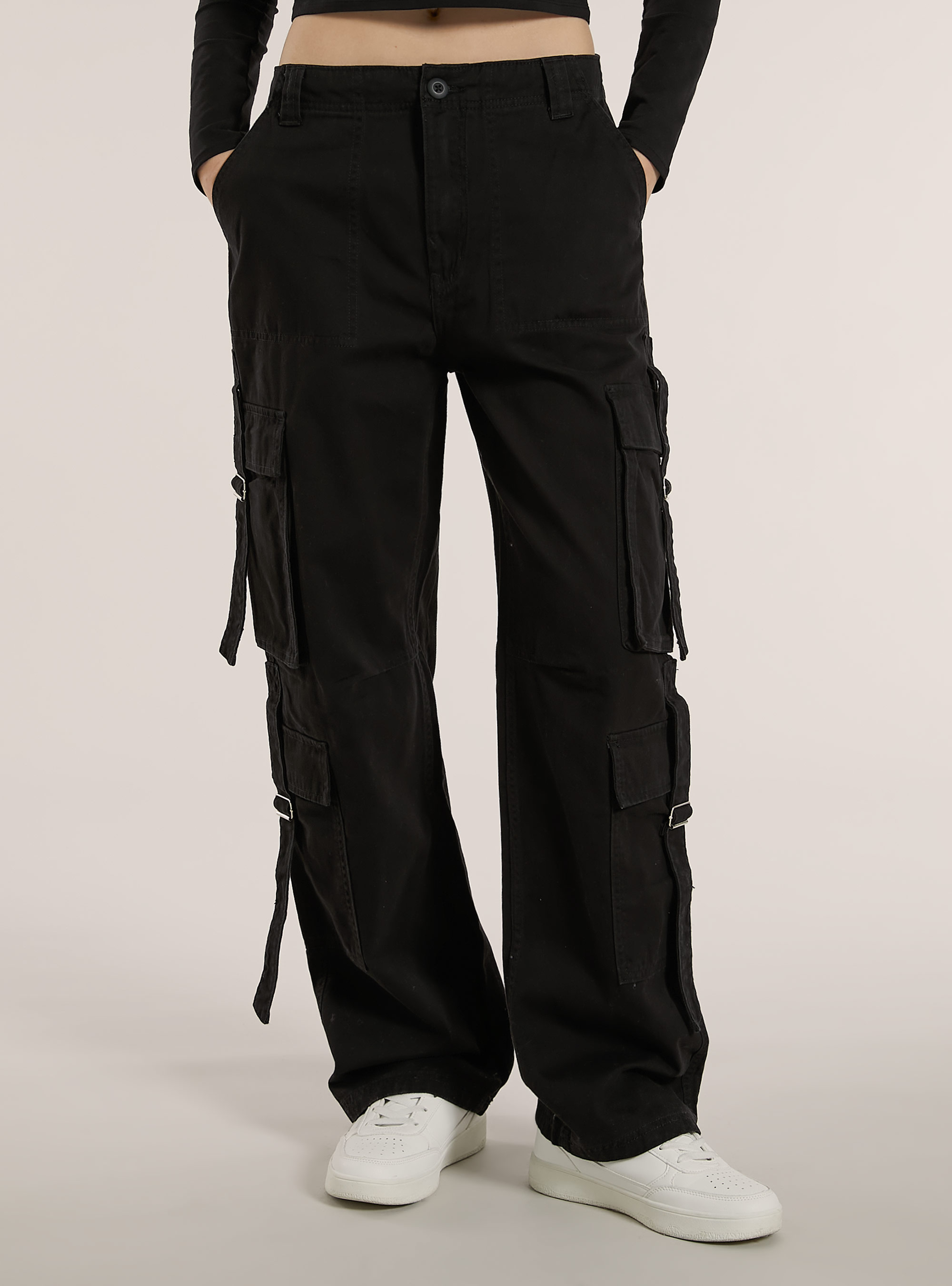 Pantalon multi-cargo en serg&eacute;, BK1 BLACK
