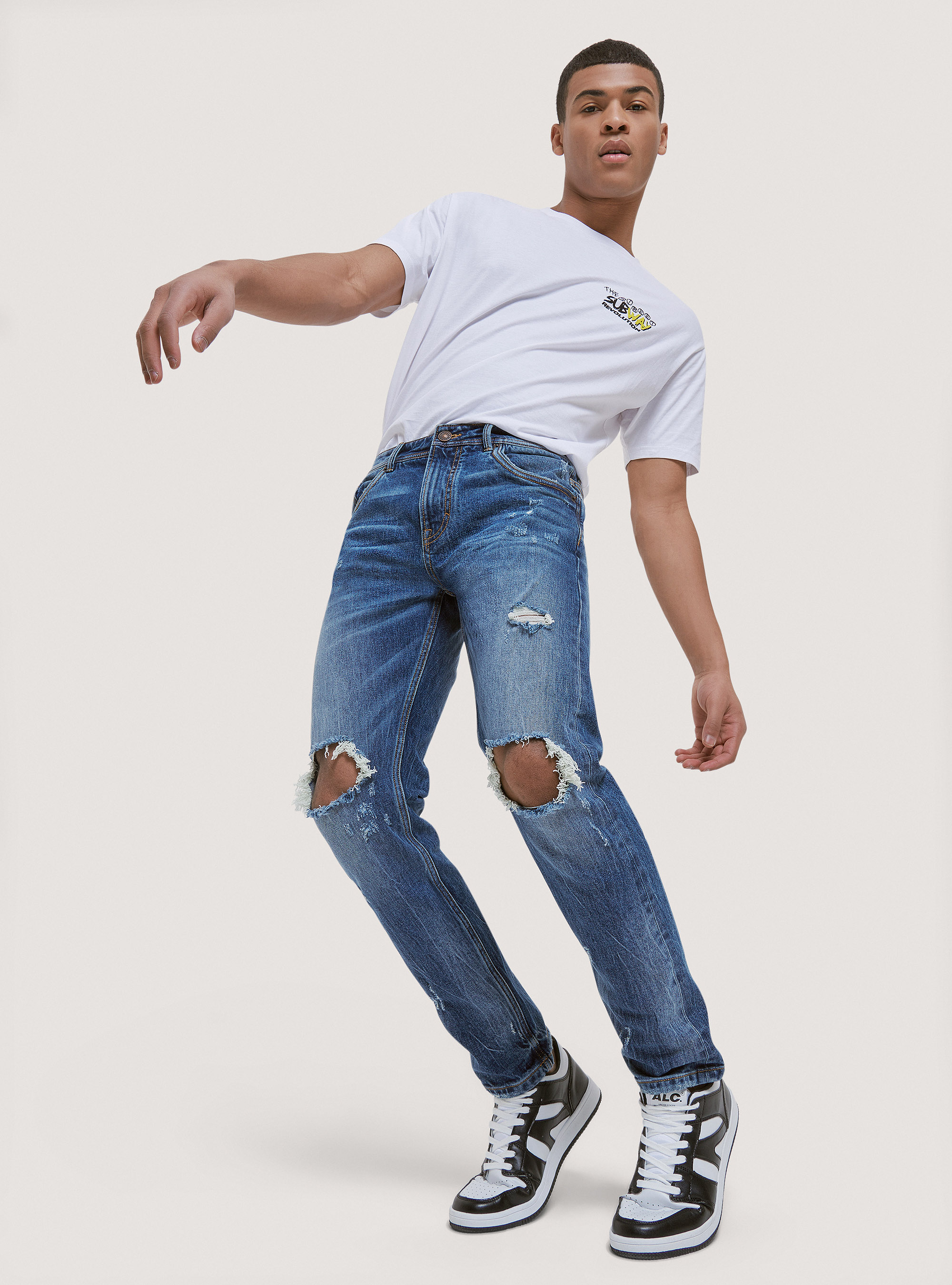 Jean Slim Fit en coton, D002 MEDIUM DARK BLUE