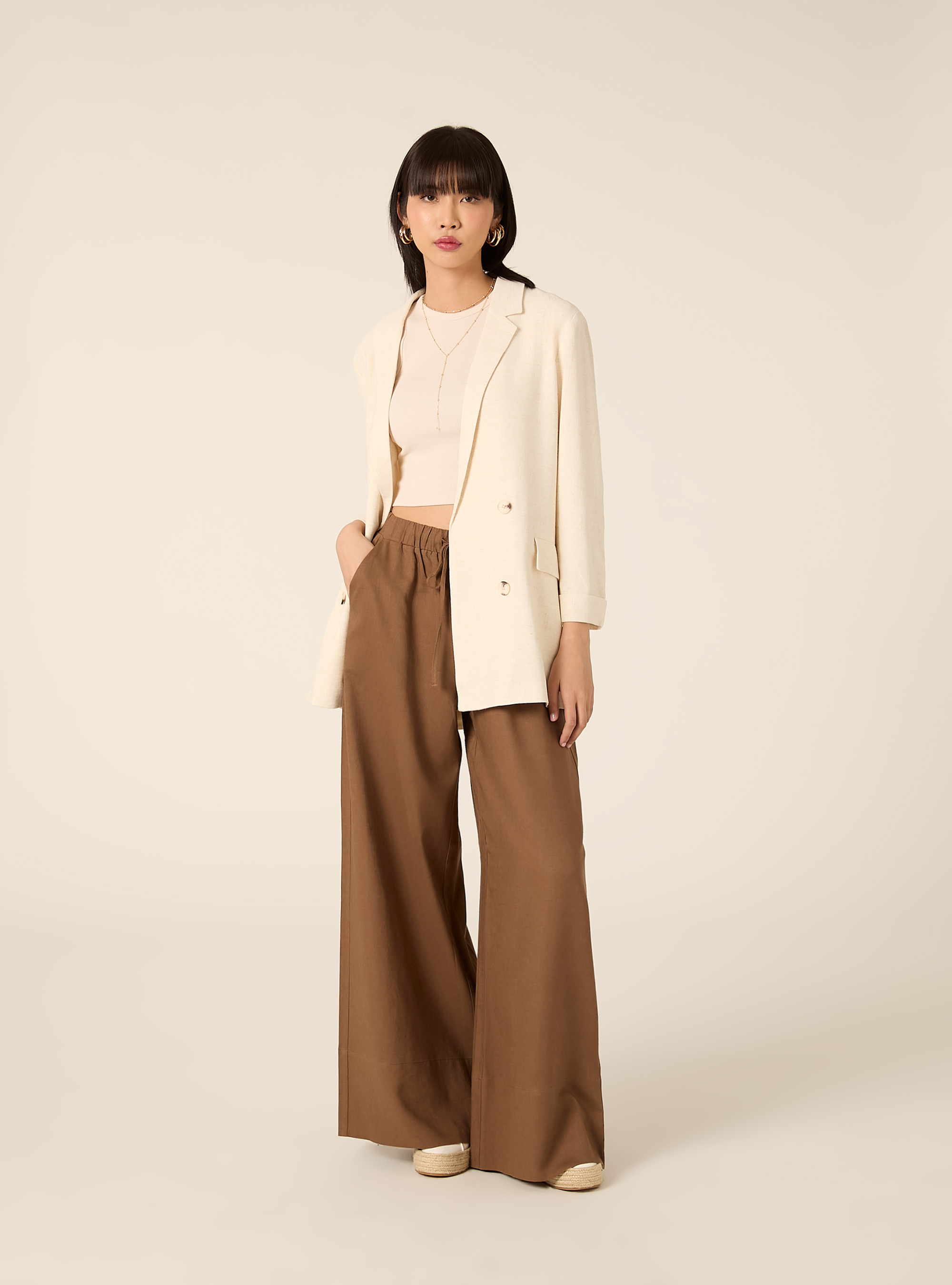 Blazer crois&eacute; en lin m&eacute;lang&eacute;, MBG3 BEIGE MEL LIGHT