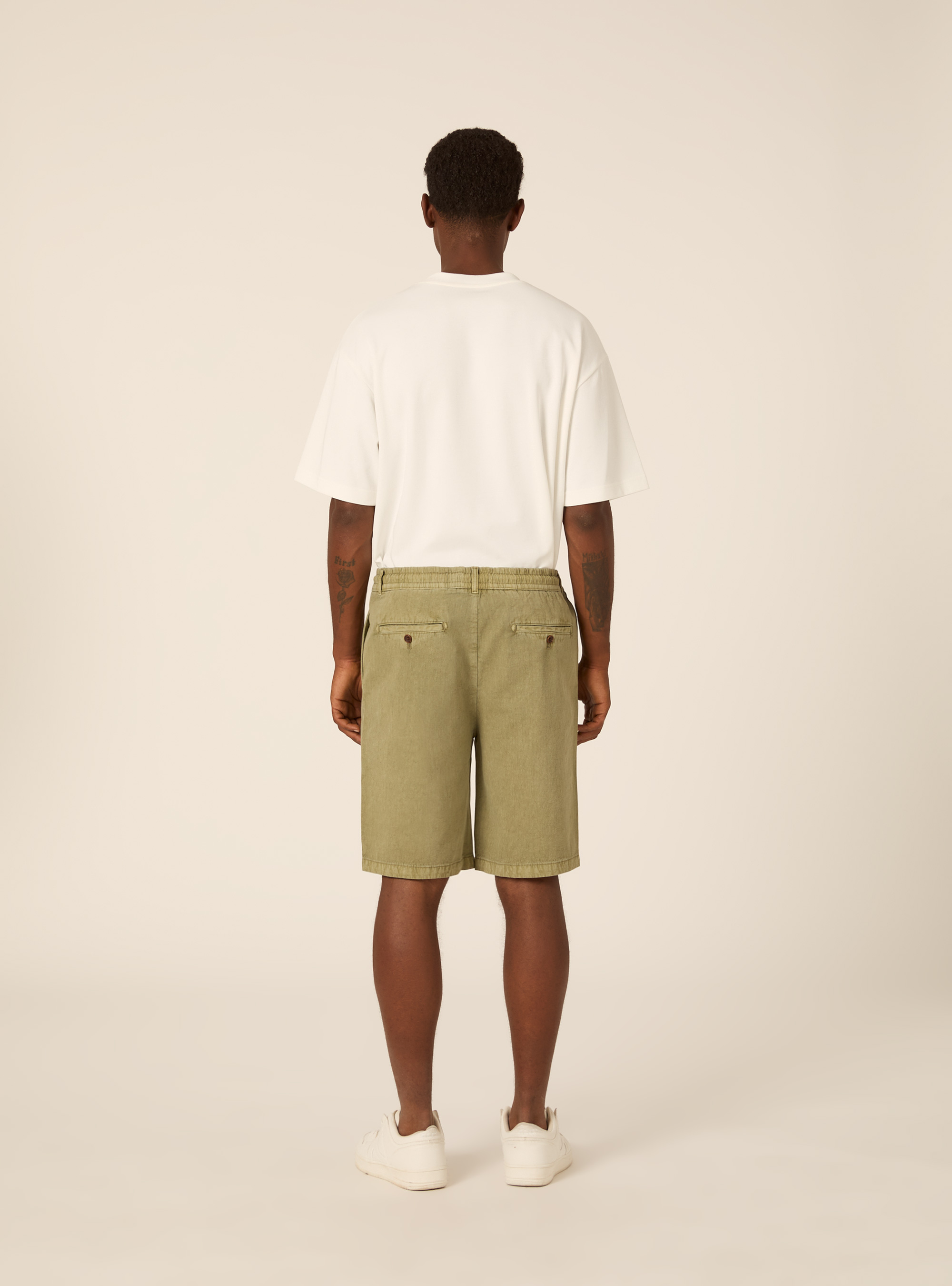Pleated Baby Twill Drawstring Bermuda Shorts, KY2 KAKY MEDIUM