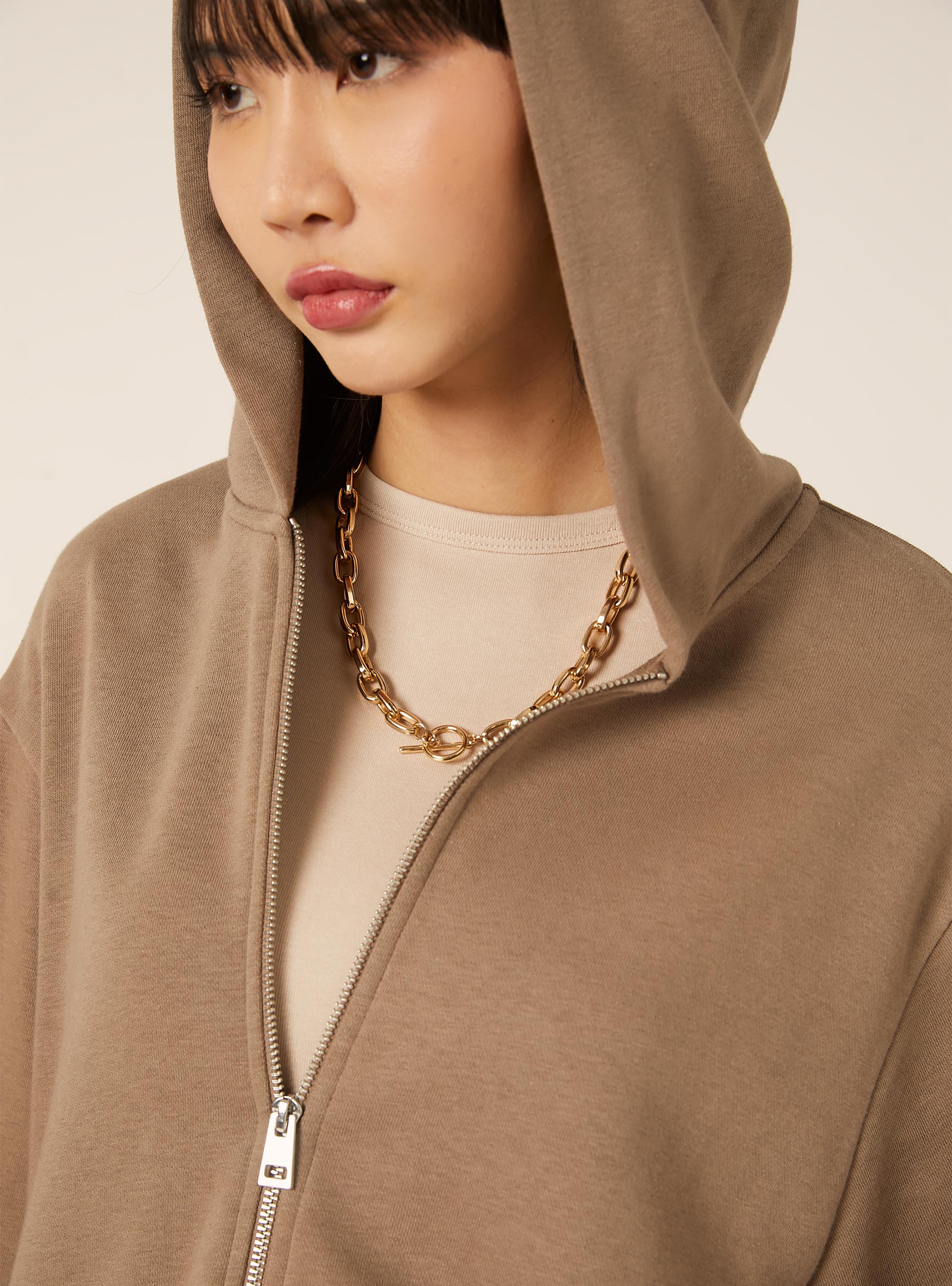 Sweat-shirt zipp&eacute; coupe boxy, BR3 BROWN LIGHT