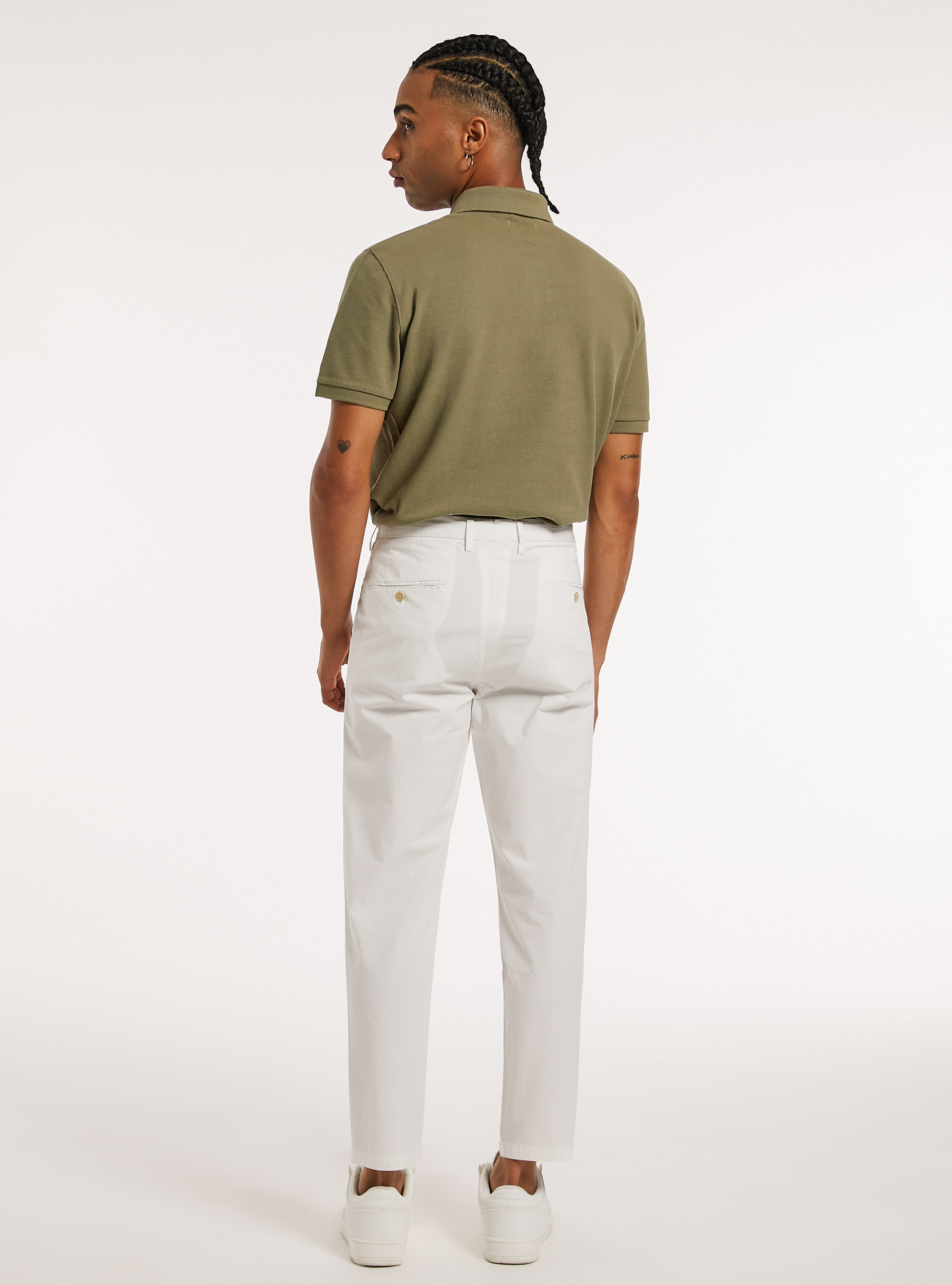 Pantalon en coton &agrave; double plis, WH1 OFF WHITE