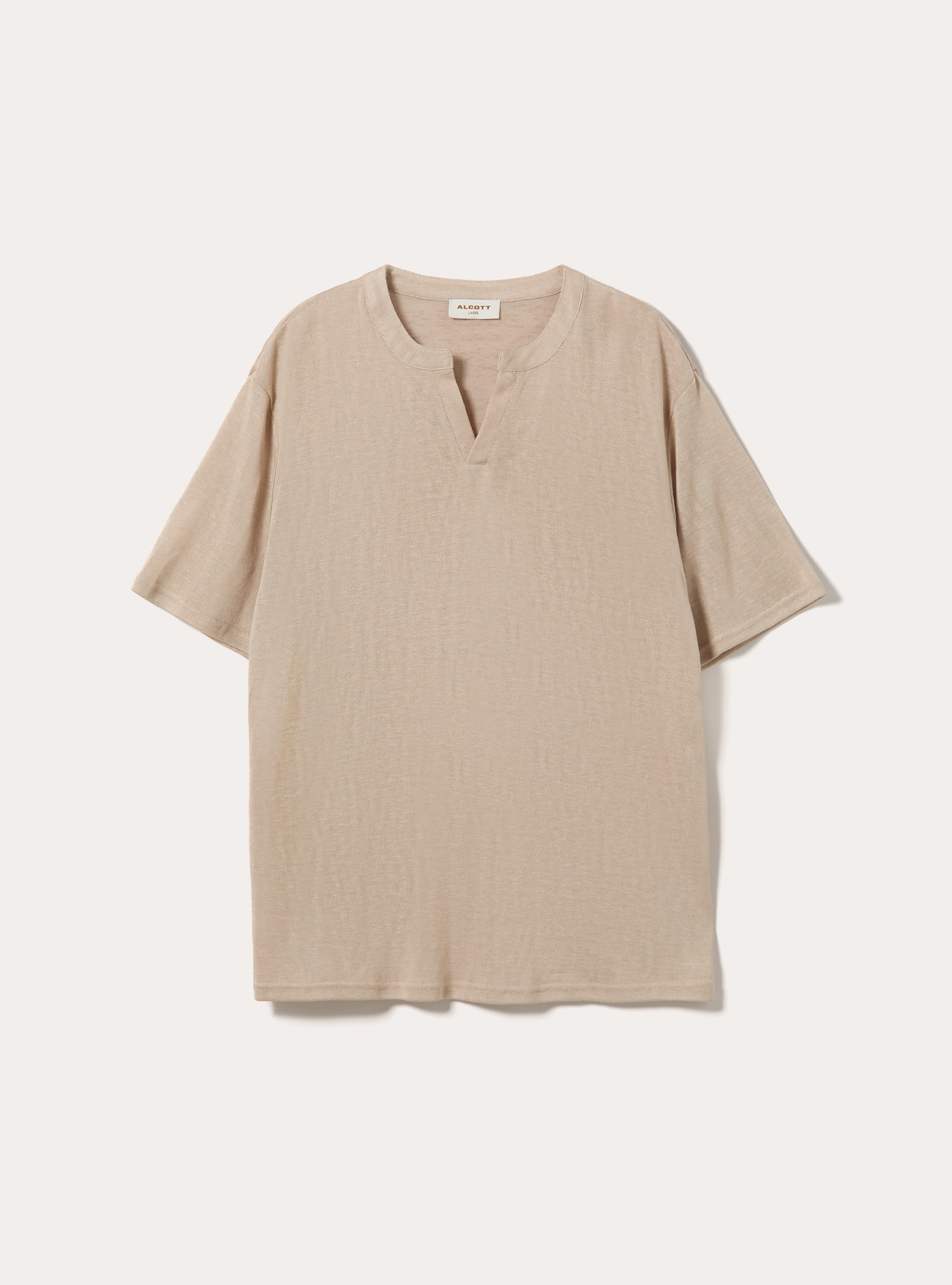 T-Shirt &agrave; Encolure Tunisienne Sans Boutons et Texture Relief, BG2 BEIGE MEDIUM