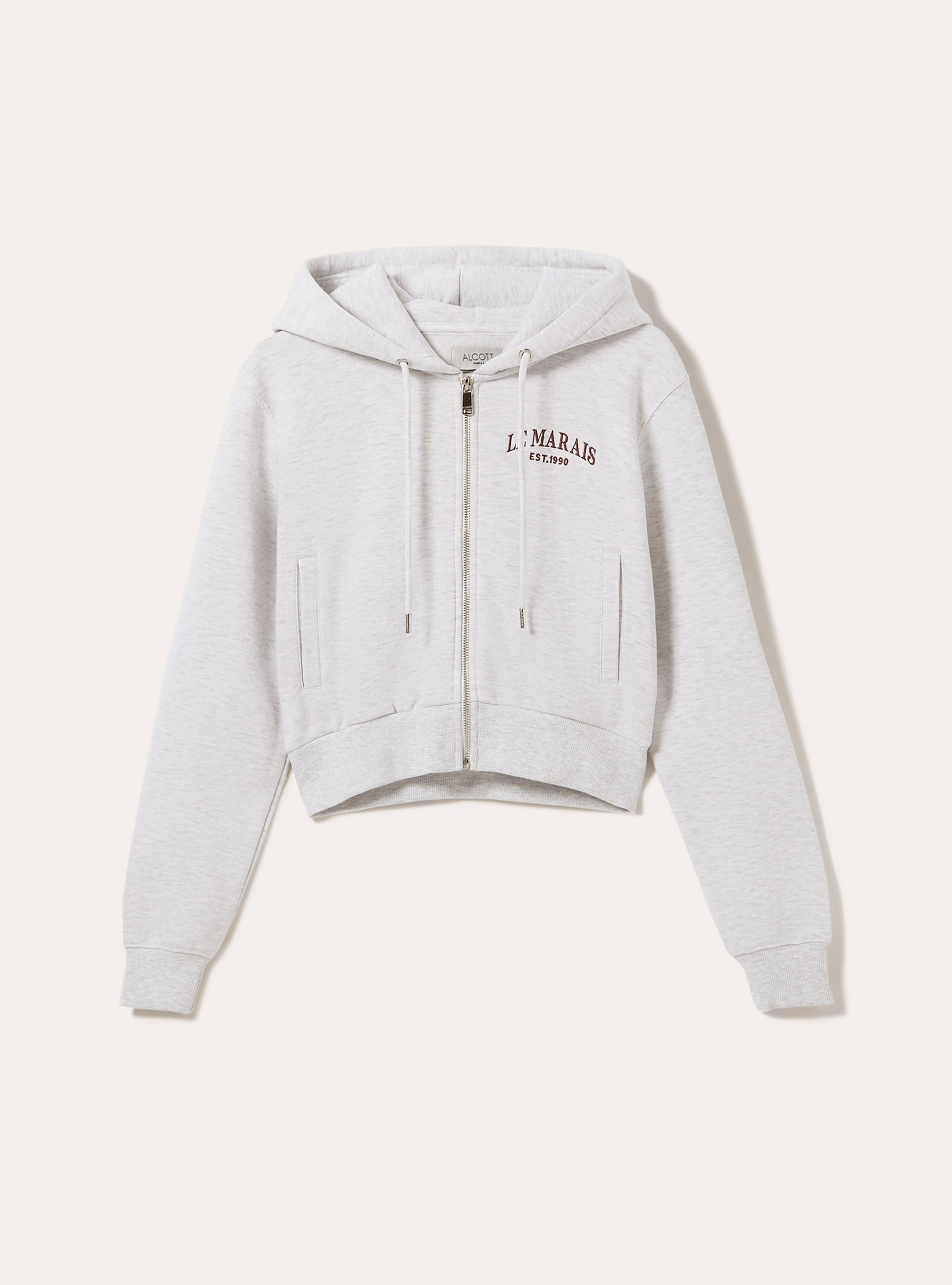 Sweatshirt court avec fermeture &eacute;clair et imprim&eacute;, MGY3 GREY MEL LIGHT