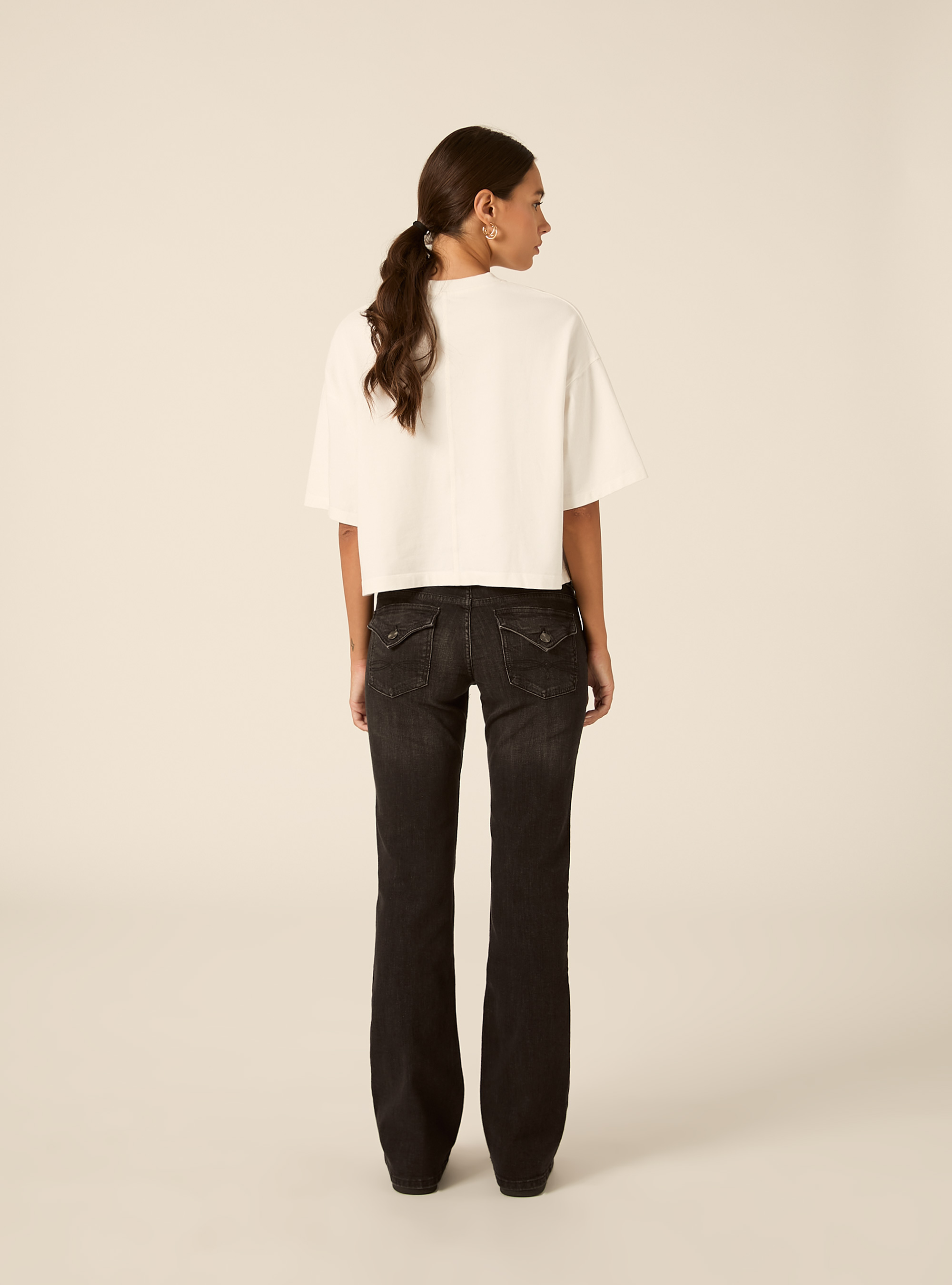 Jean bootcut taille basse avec poches &agrave; rabat, D000 BLACK