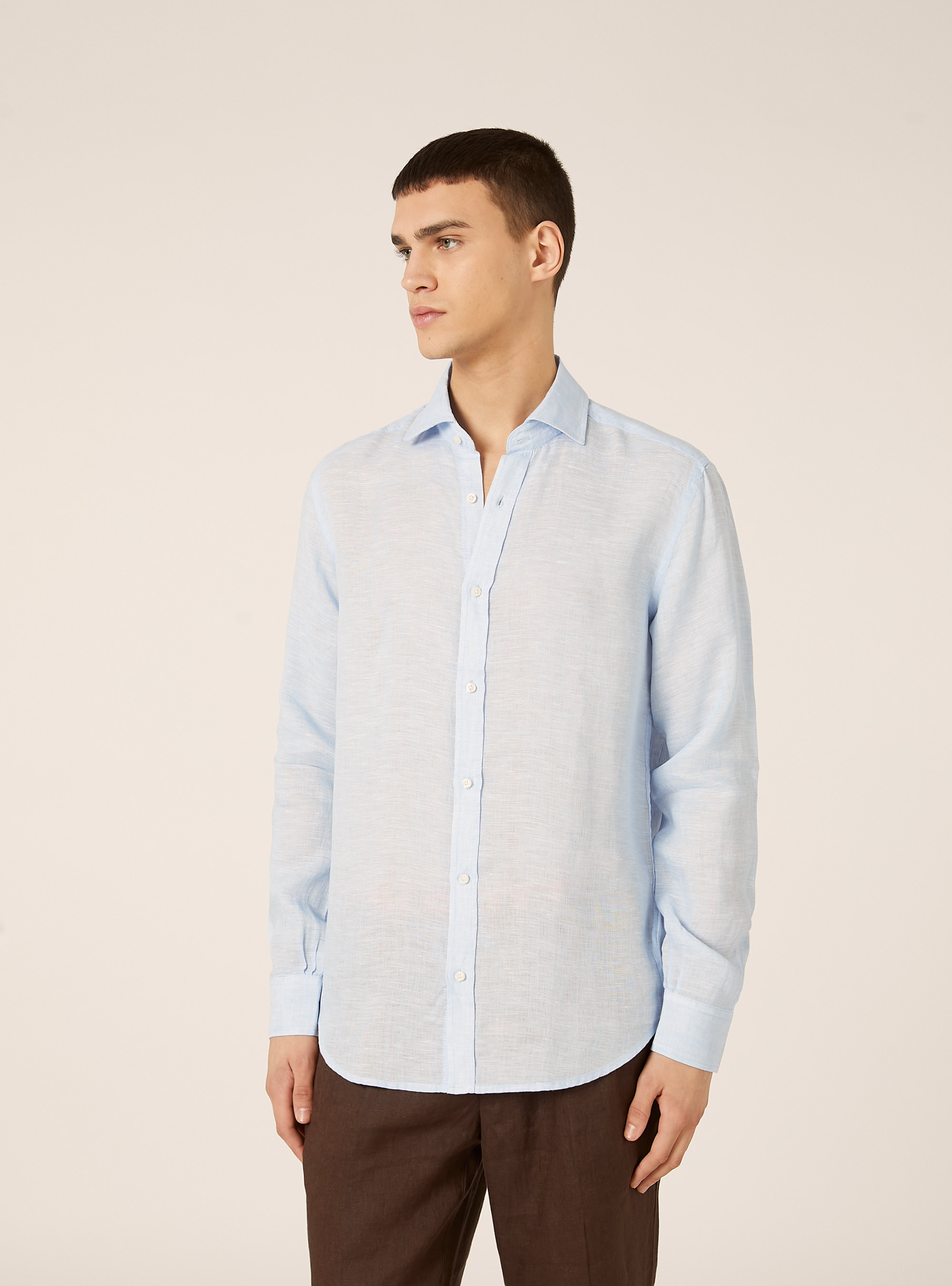 Camicia in puro lino a maniche lunghe, AZZURRO CHIARO