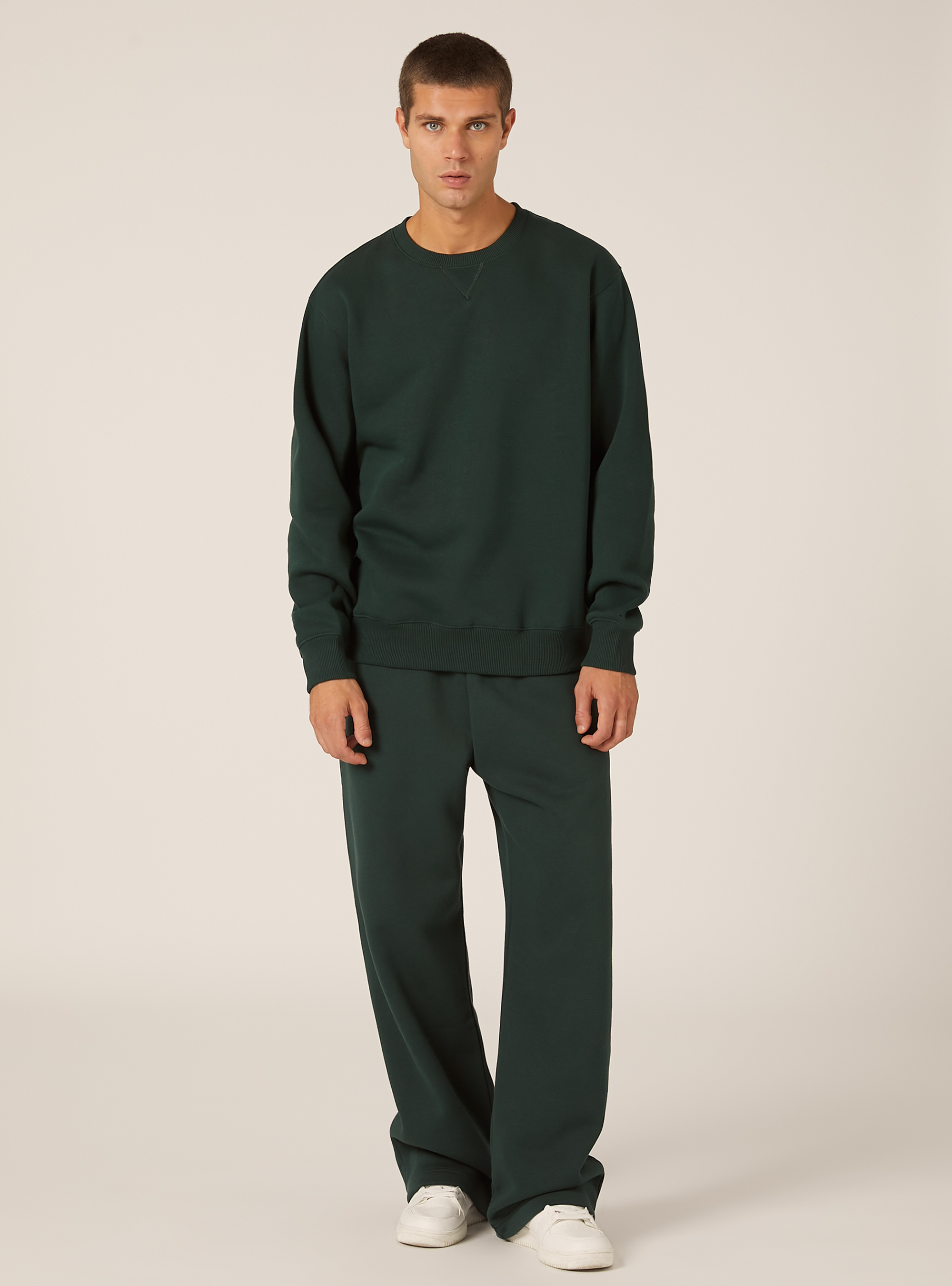 Sweat-shirt &agrave; col rond uni, GN1 GREEN DARK