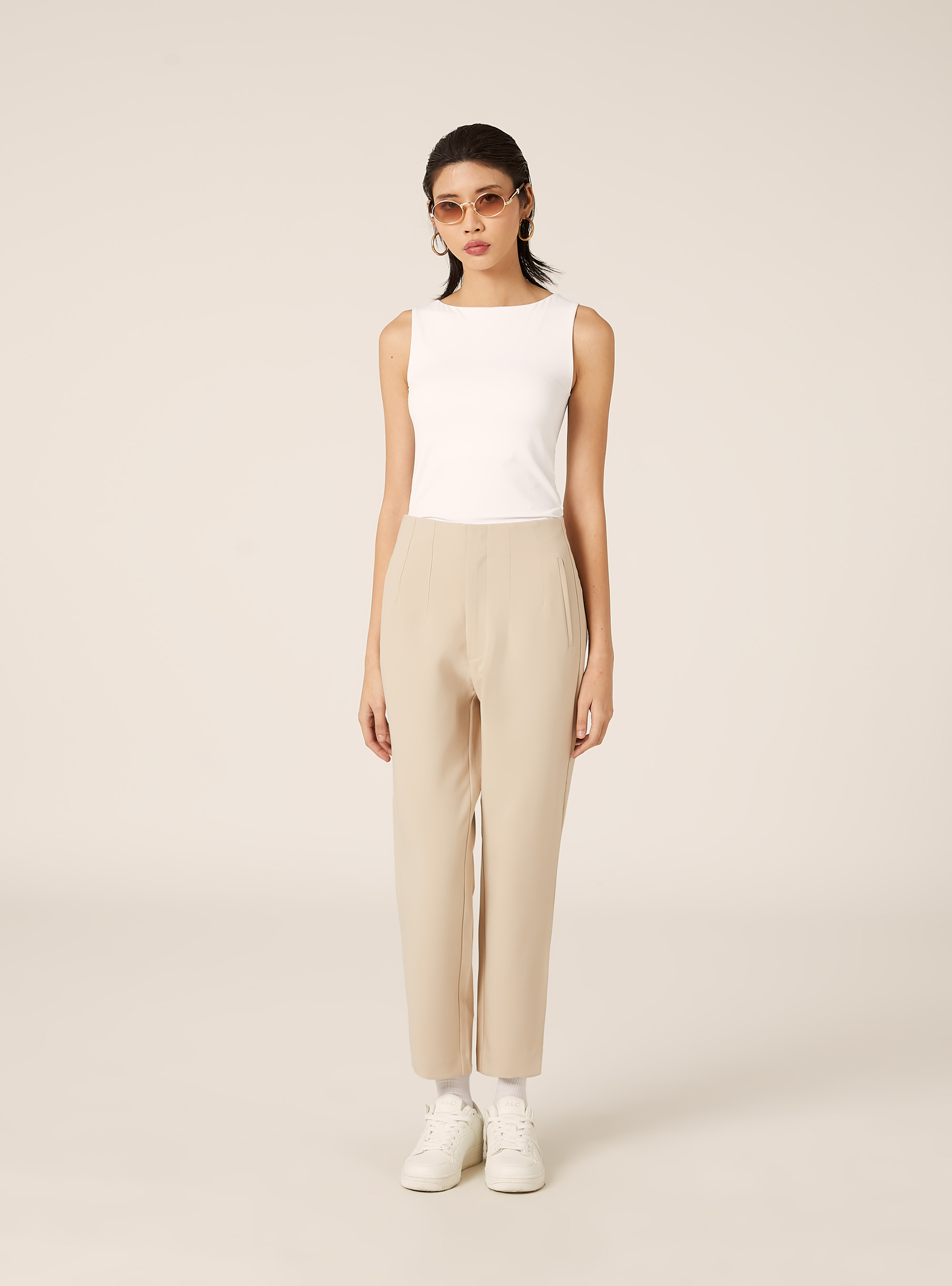 Pantalon uni &agrave; pinces, BG3 BEIGE LIGHT