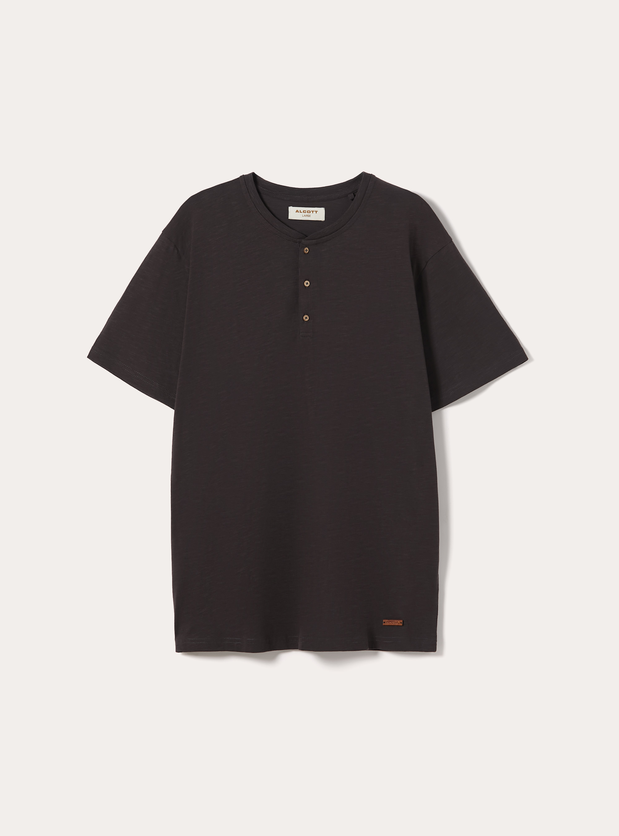 Cotton Henley T-Shirt, BK3 BLACK CHARCOAL