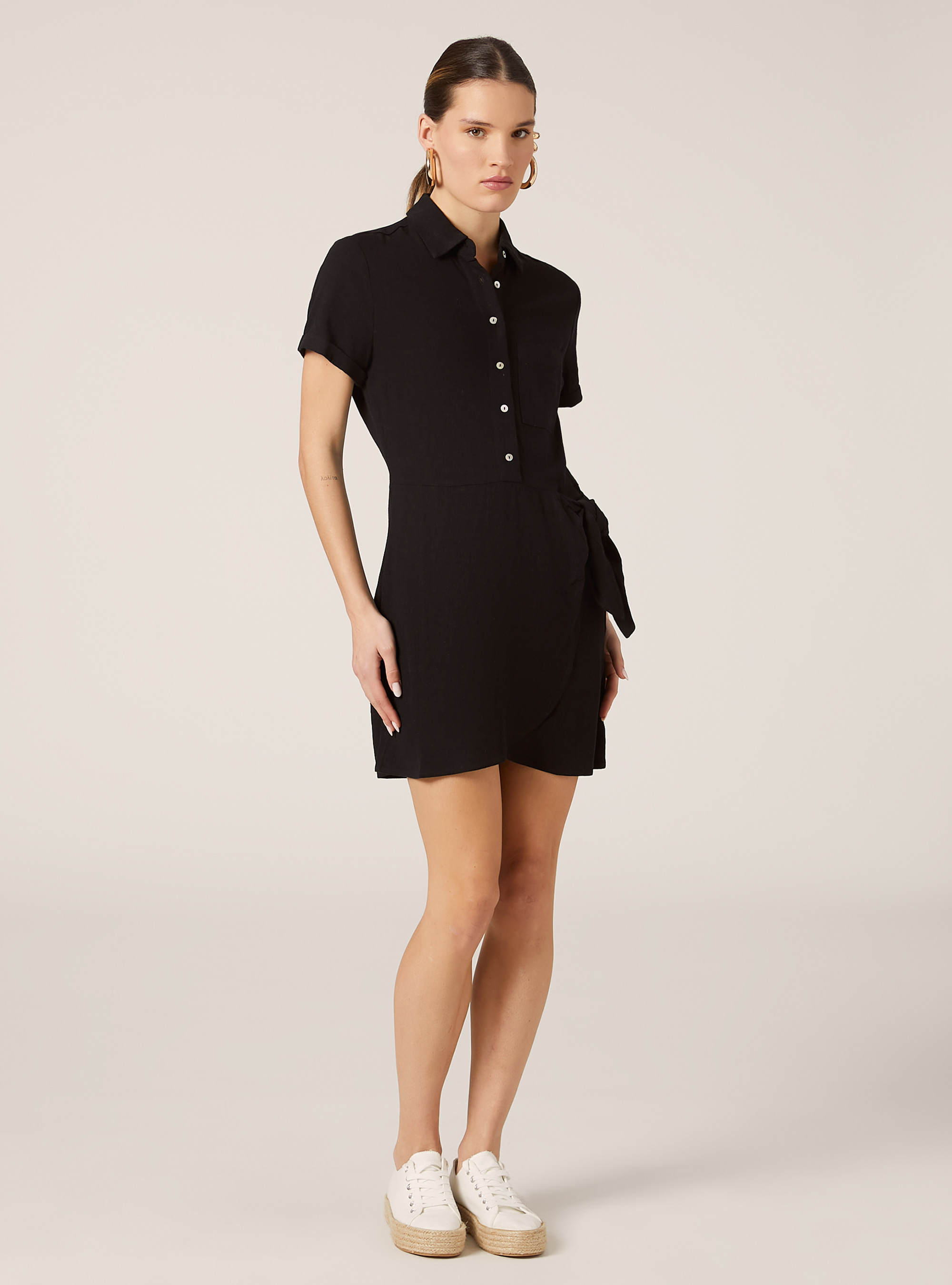 Leinenmischkleid, BK1 BLACK