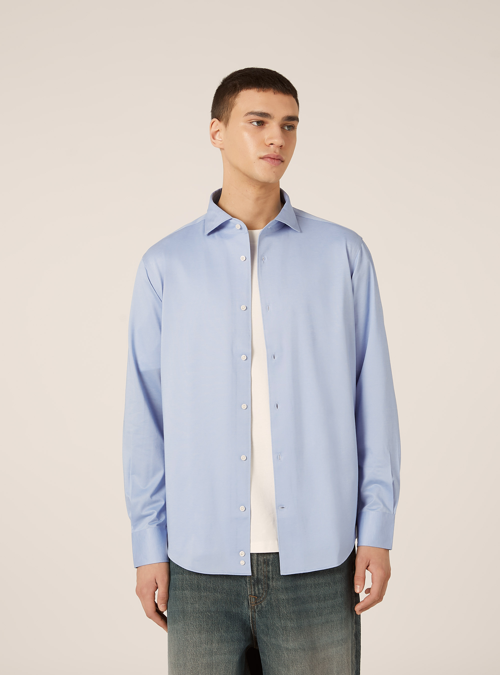 Traveller-Hemd aus Jersey, MAZ3 AZURE MEL LIGHT
