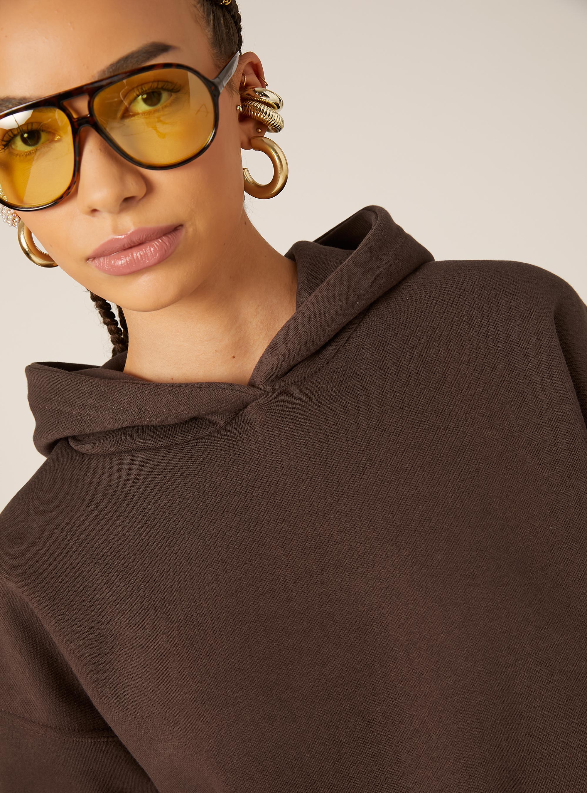 Sweat &agrave; capuche coupe boxy, BR1 BROWN DARK