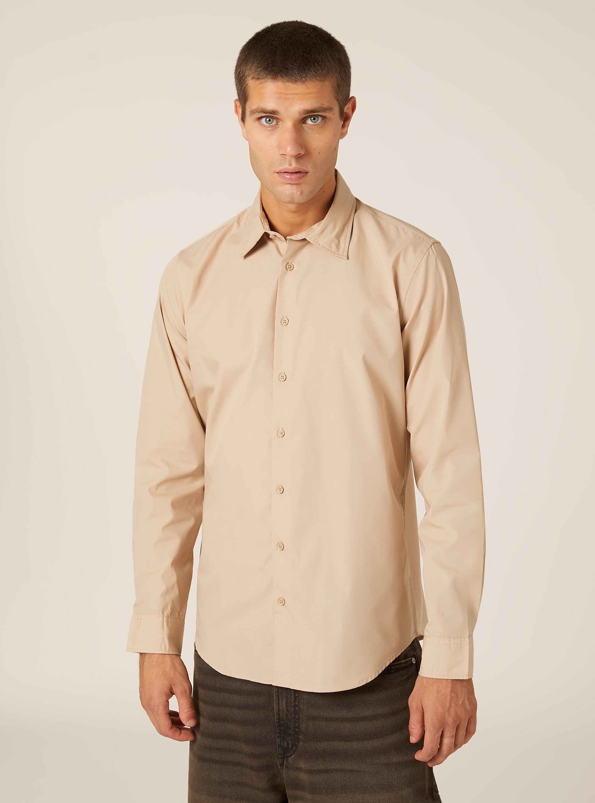 Chemise &agrave; manches longues unie, BG2 BEIGE MEDIUM