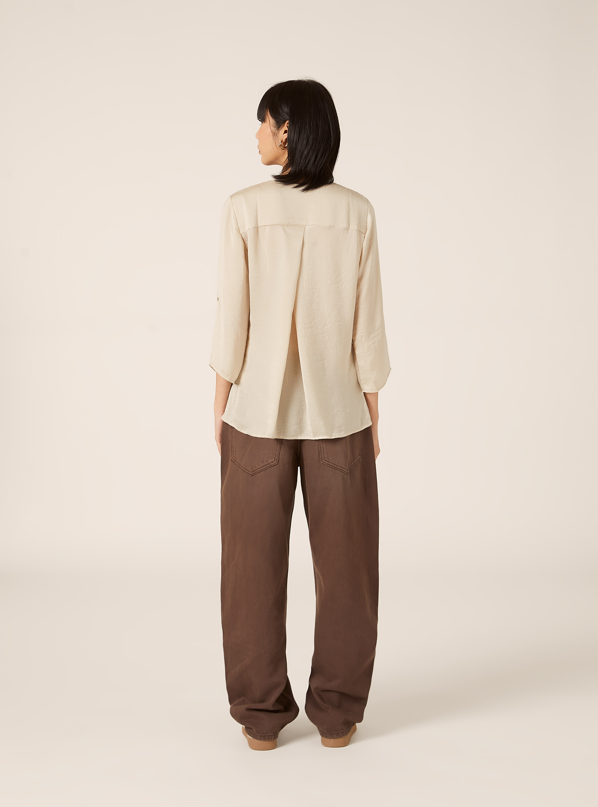 Blouse &agrave; encolure unie, BG3 BEIGE LIGHT