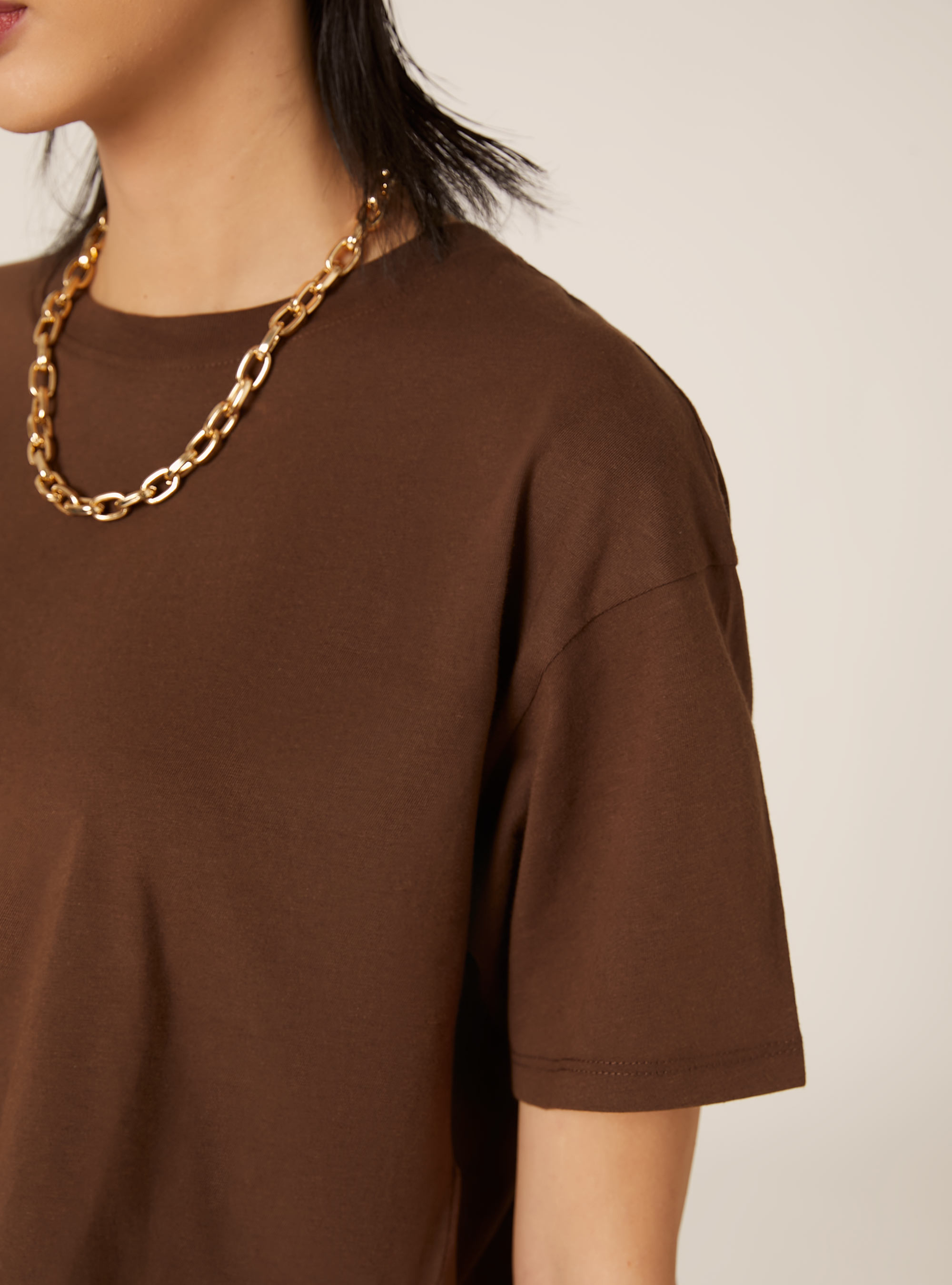 Basic Crew Neck Cropped T-Shirt, BR2 BROWN MEDIUM
