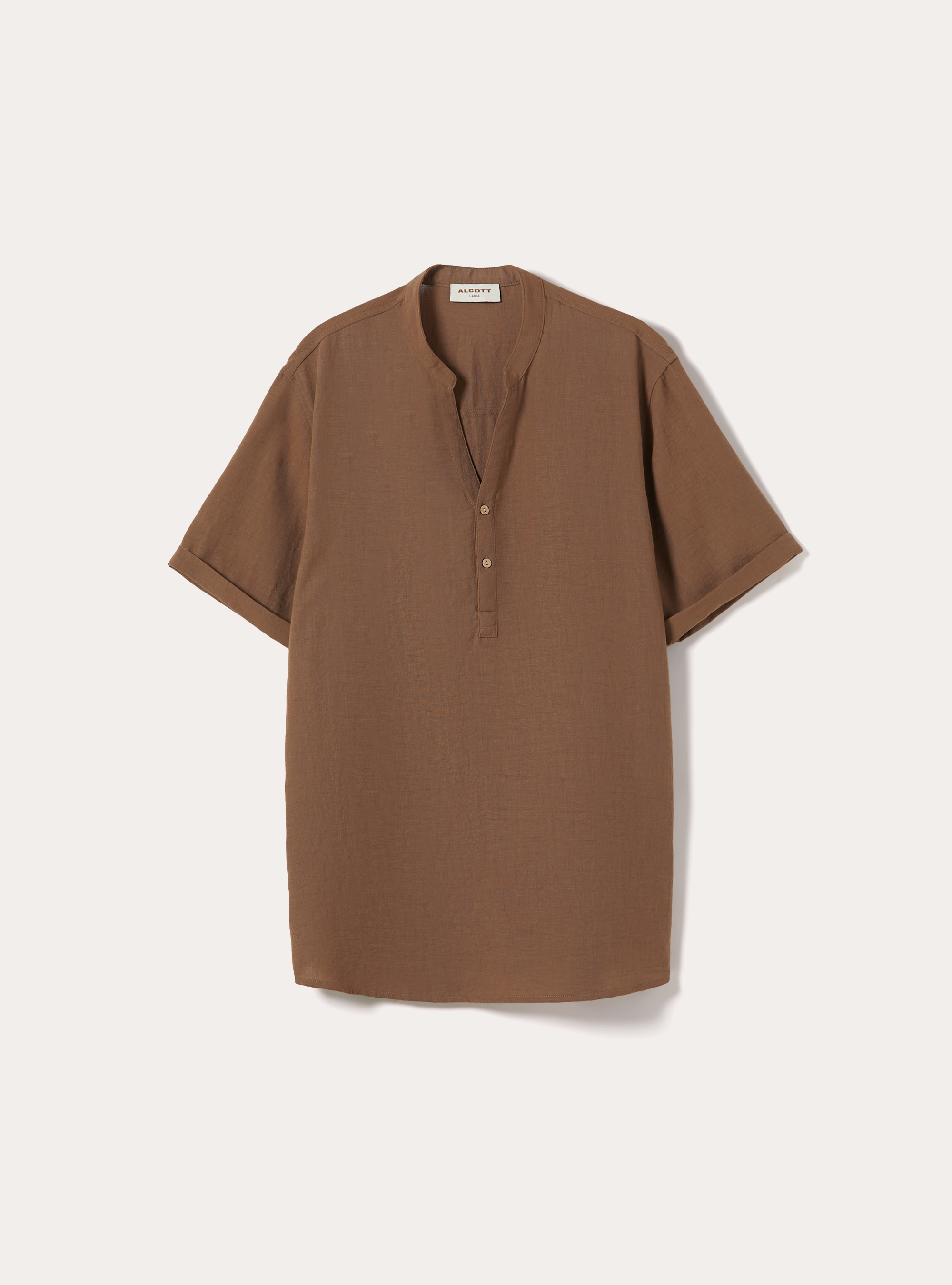 Camisa con cuello coreano, BR2 BROWN MEDIUM