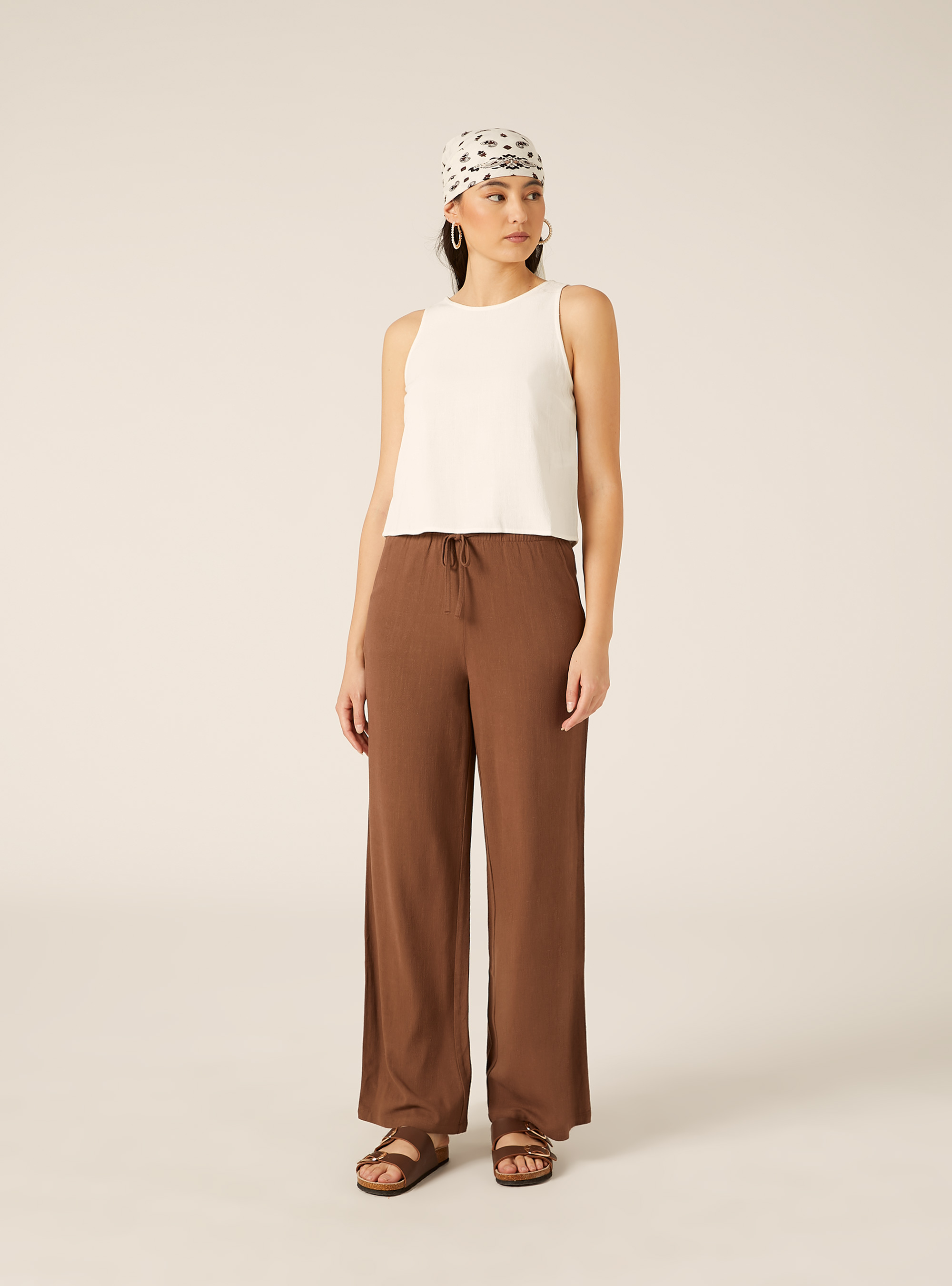 Linen Blend Basic Tank Top, WH2 WHITE