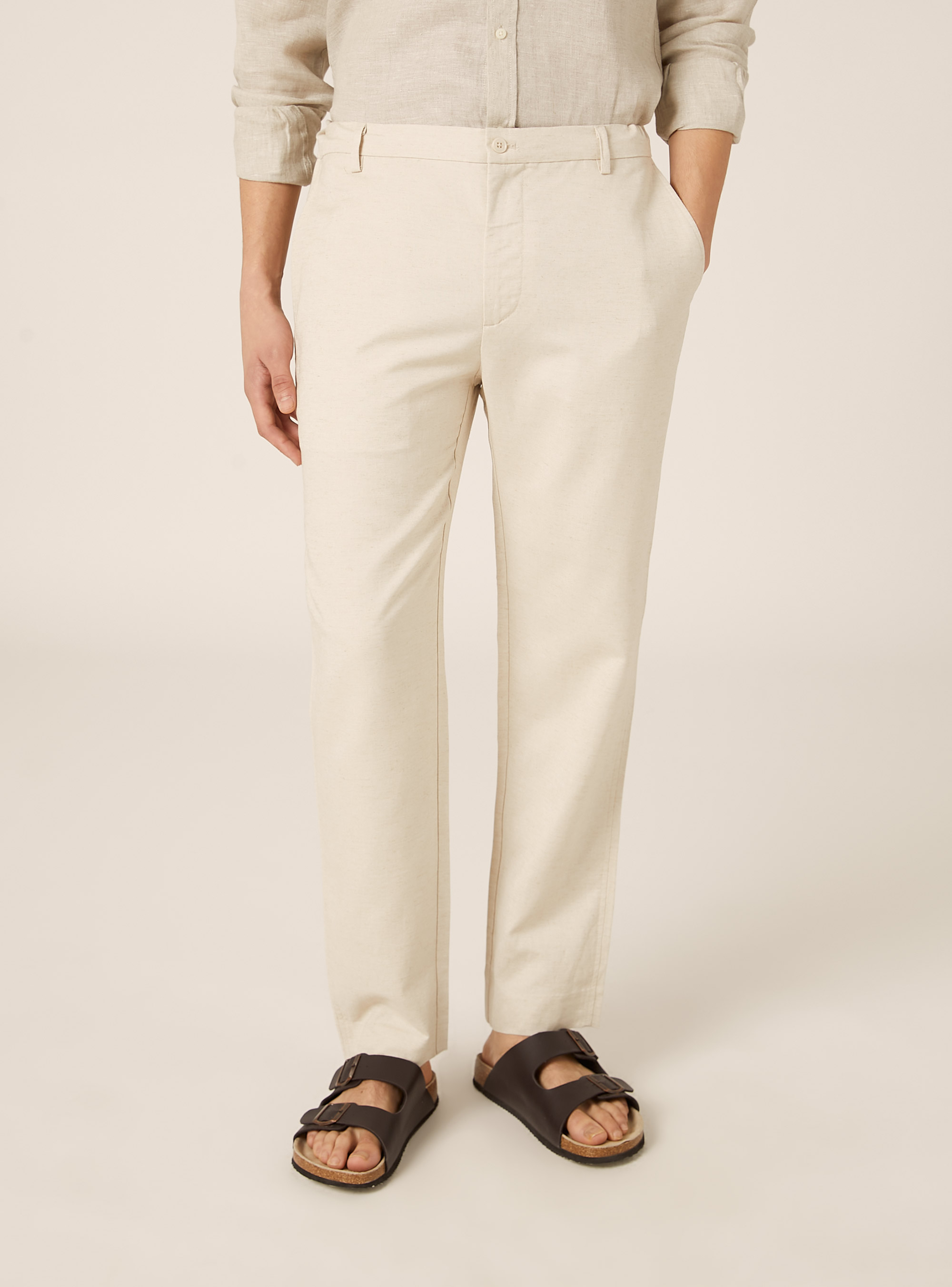 Linen blend chino trousers, MBG3 BEIGE MEL LIGHT