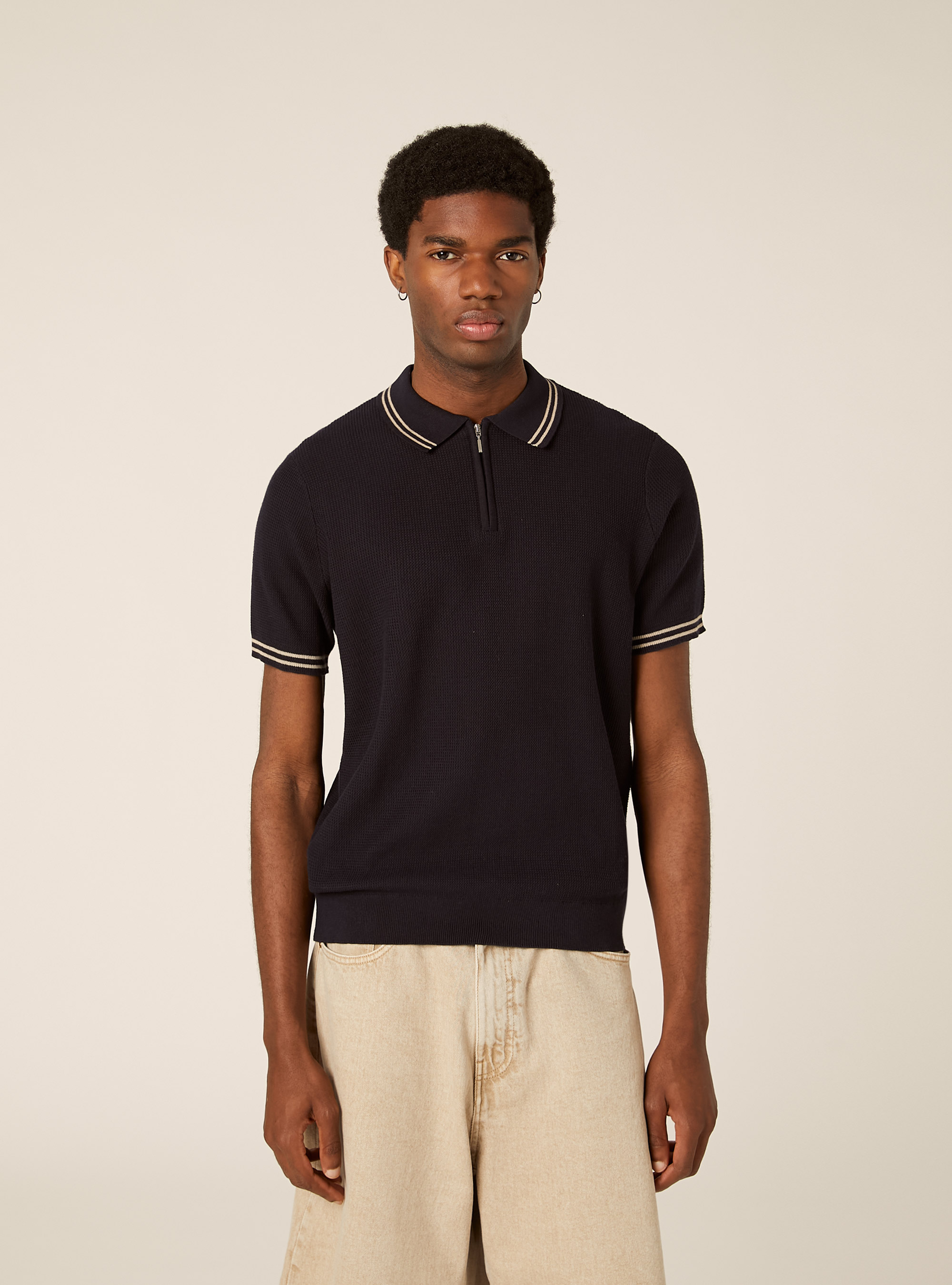 Knit polo shirt with half-zip, NA1 NAVY DARK
