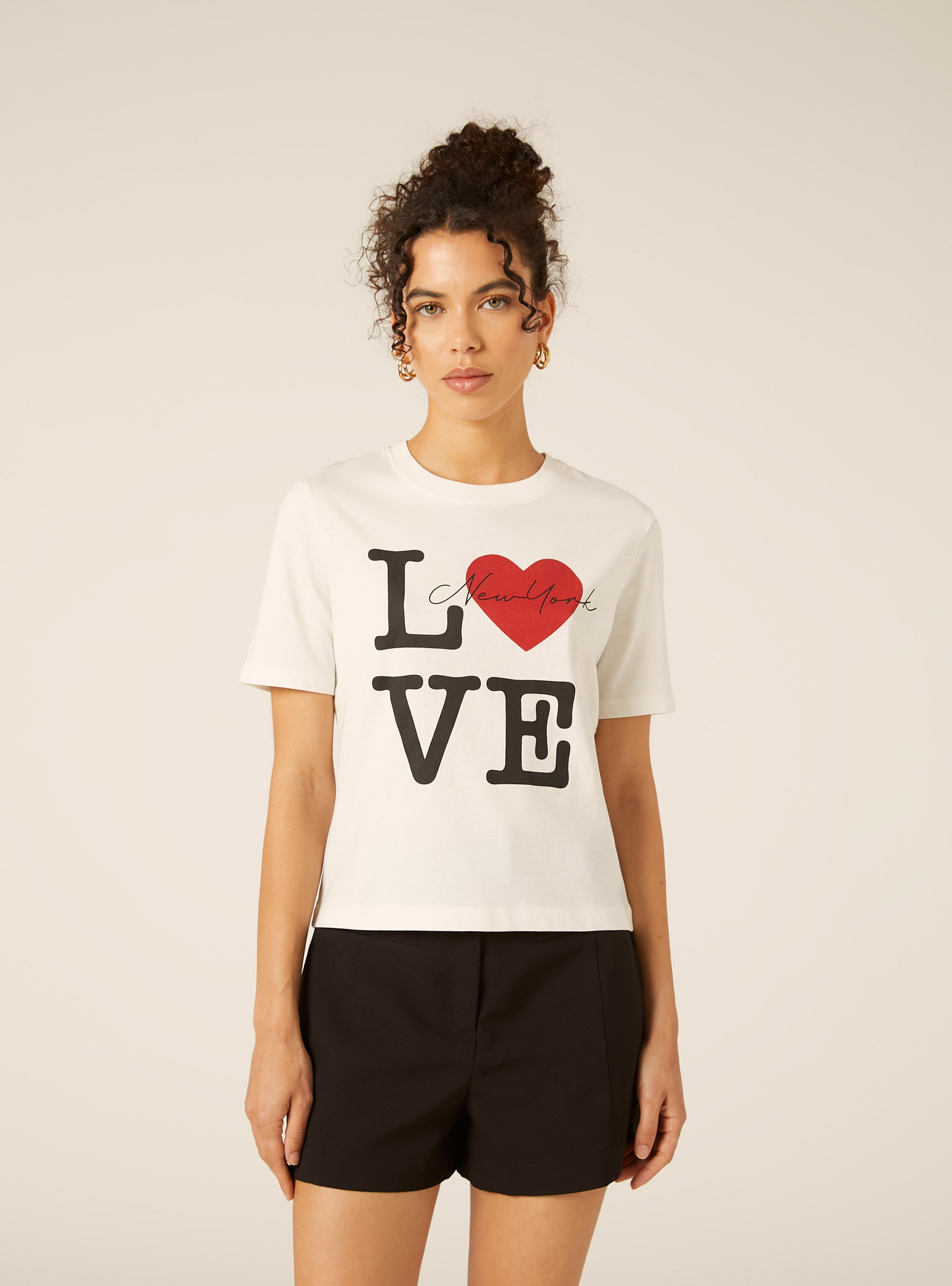 Camiseta Crop con Estampado New York, WH1 OFF WHITE