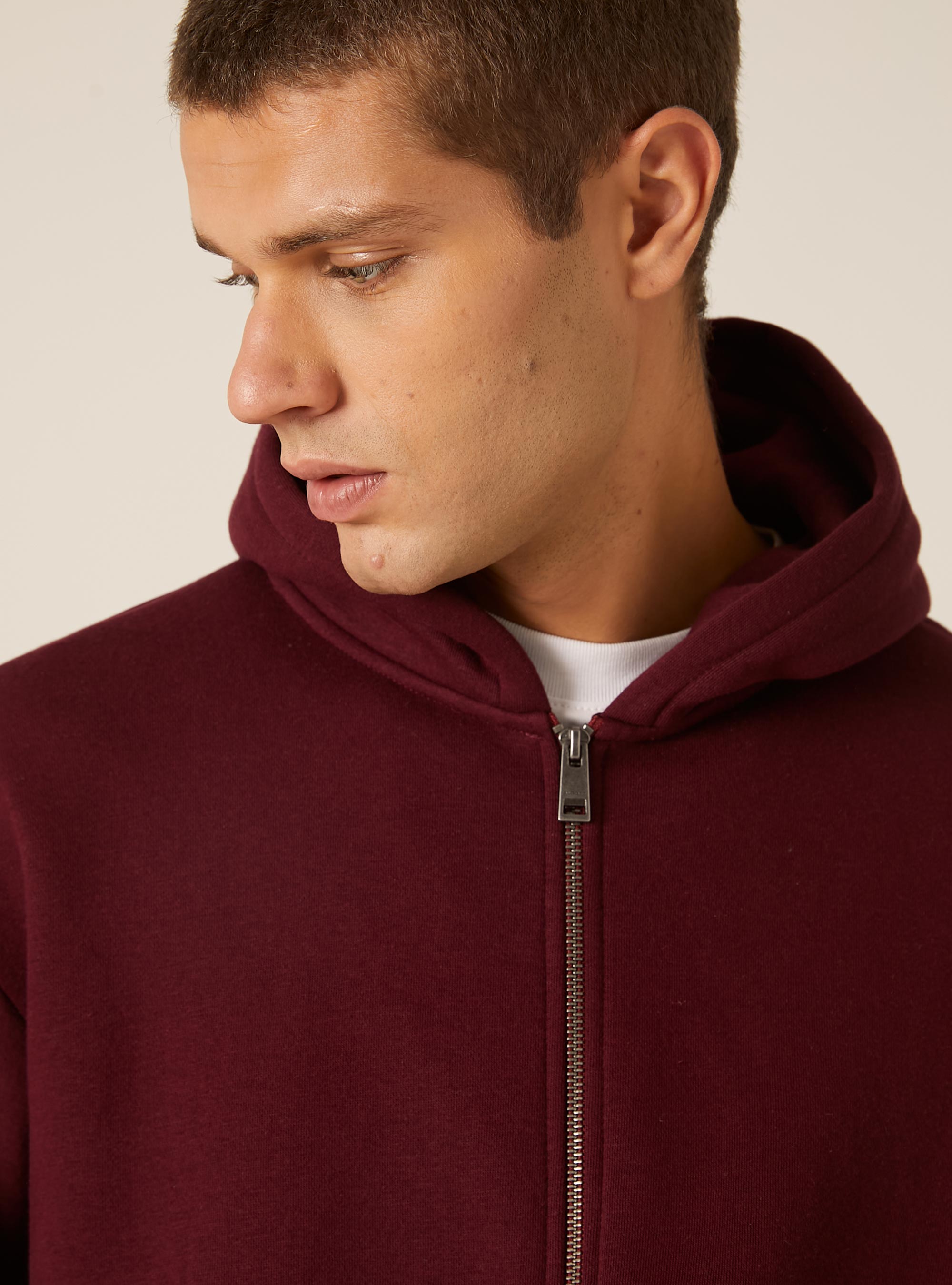 Sweat-shirt zipp&eacute; &agrave; capuche coupe boxy, BO1 BORDEAUX DARK