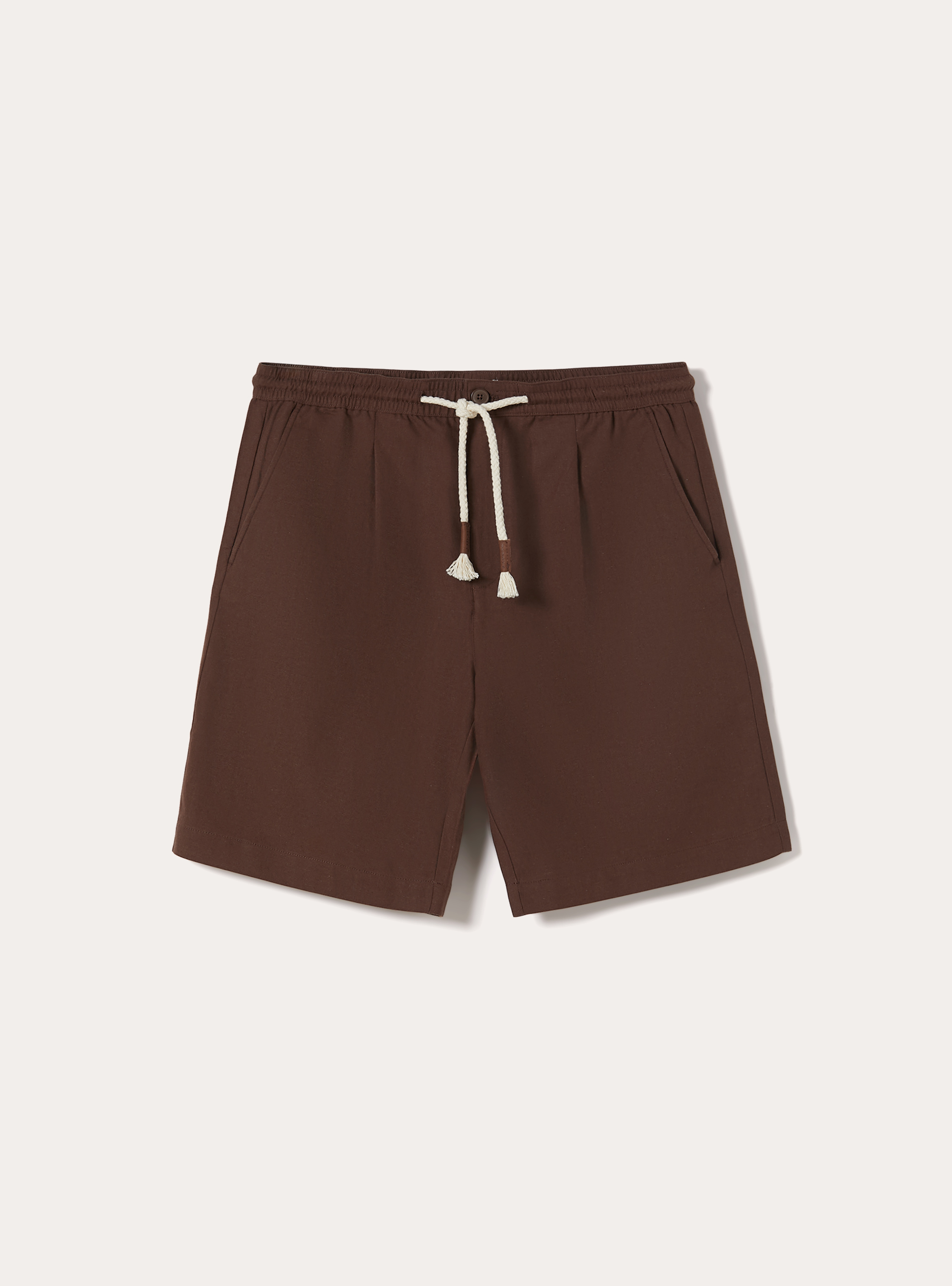 Leinen-Bermudas mit Kordelzug, BR1 BROWN DARK