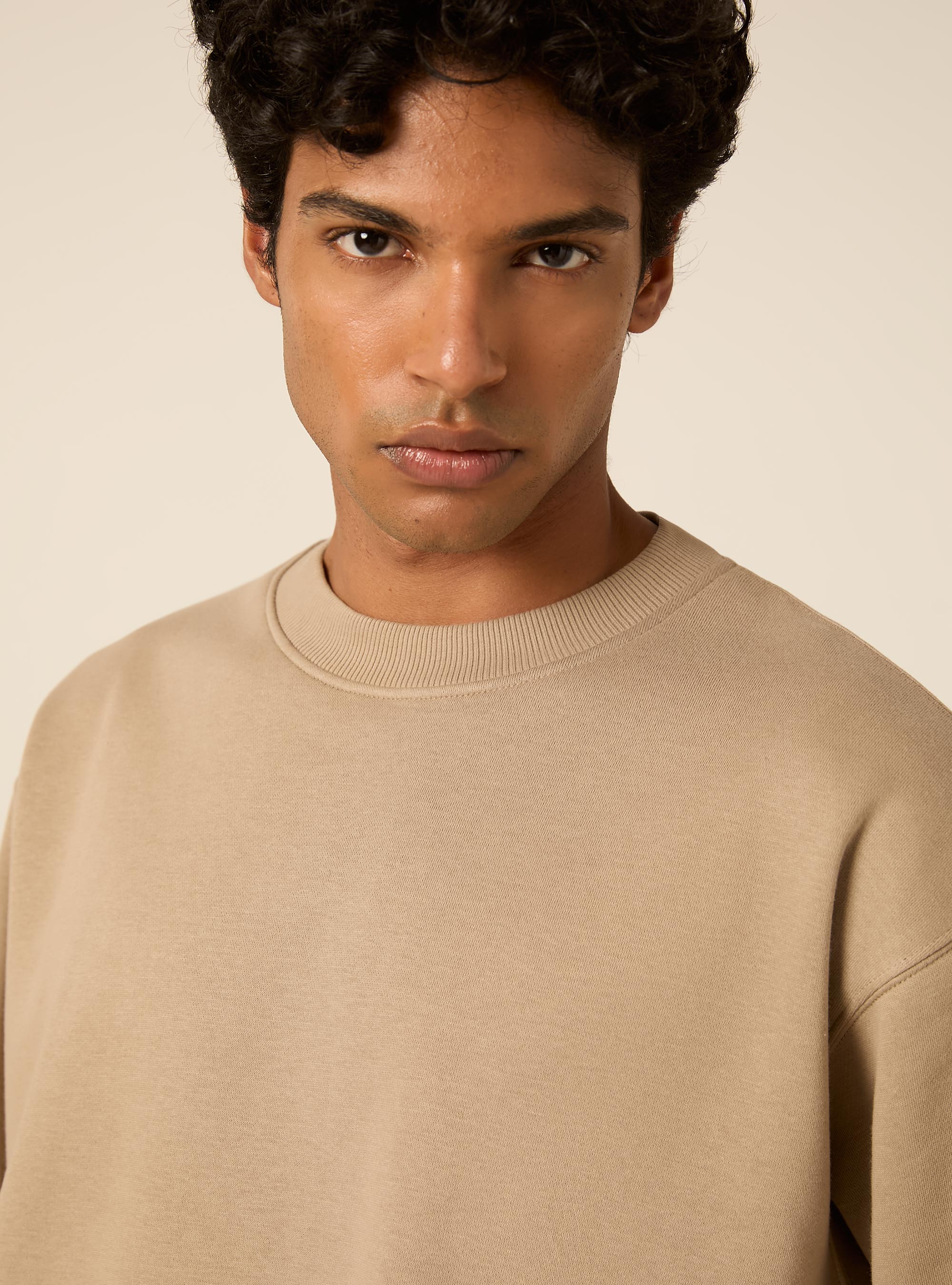 Basic boxy fit crewneck sweatshirt, BG2 BEIGE MEDIUM