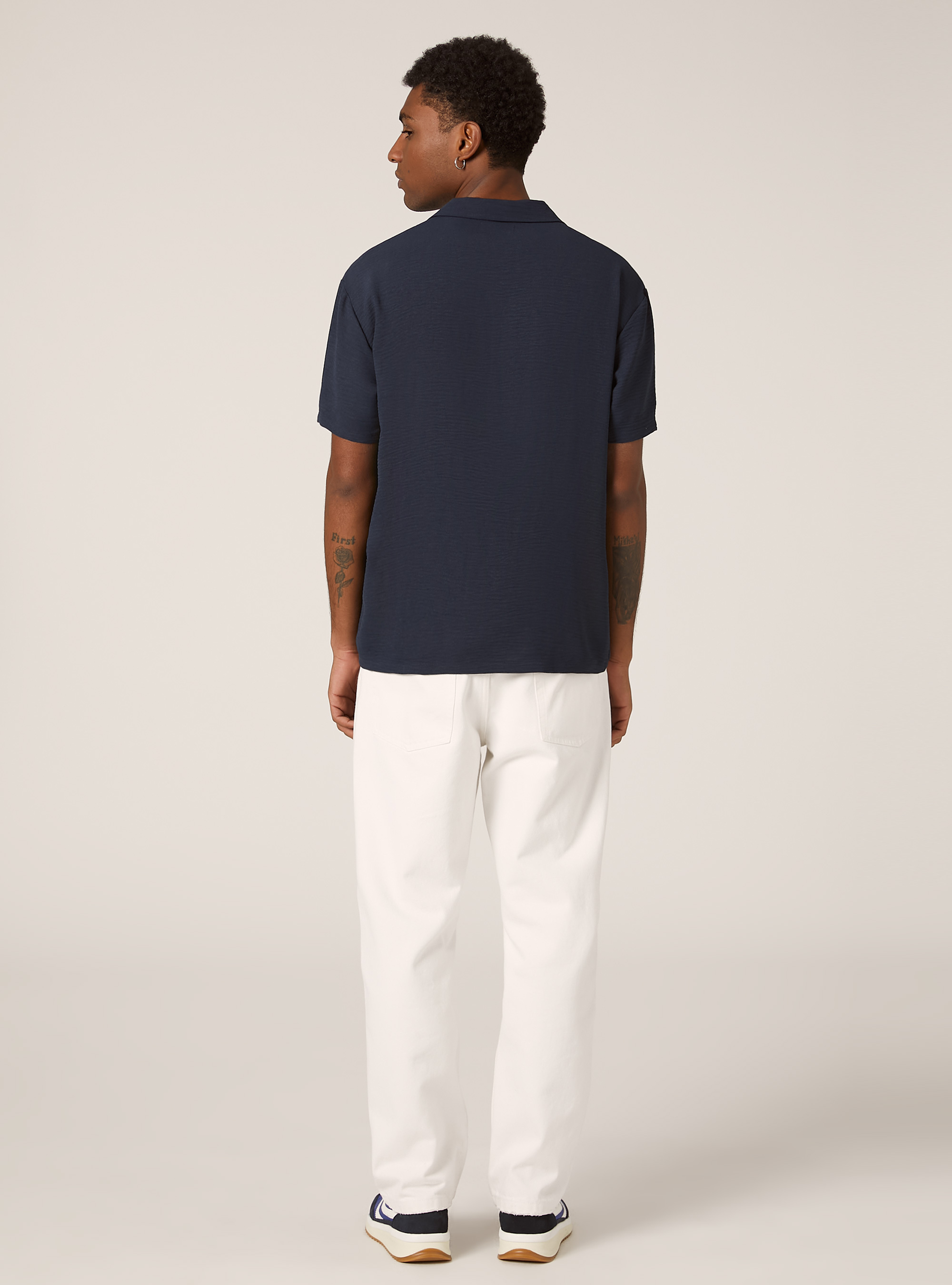 Polo en crepe &agrave; col ouvert, NA2 NAVY MEDIUM