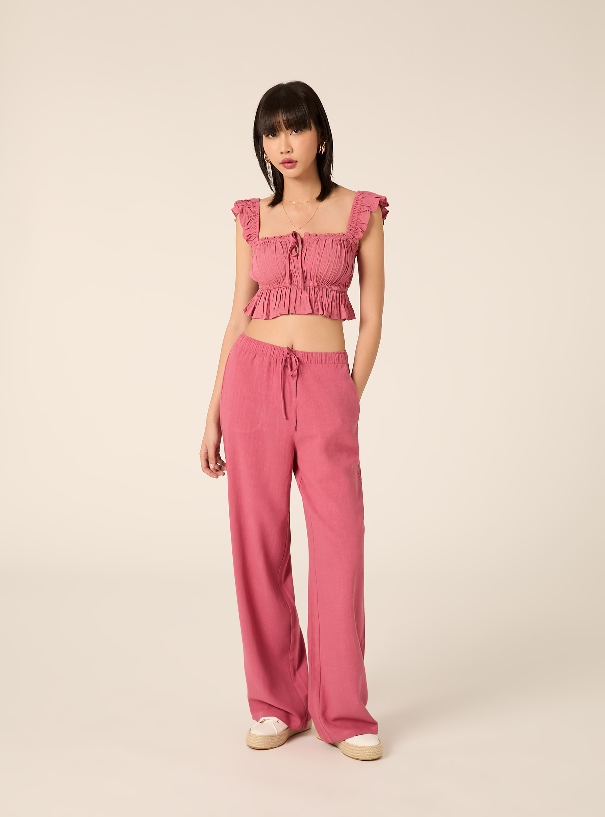 Palazzo-Hose aus Leinenmischgewebe, PK1 PINK DARK