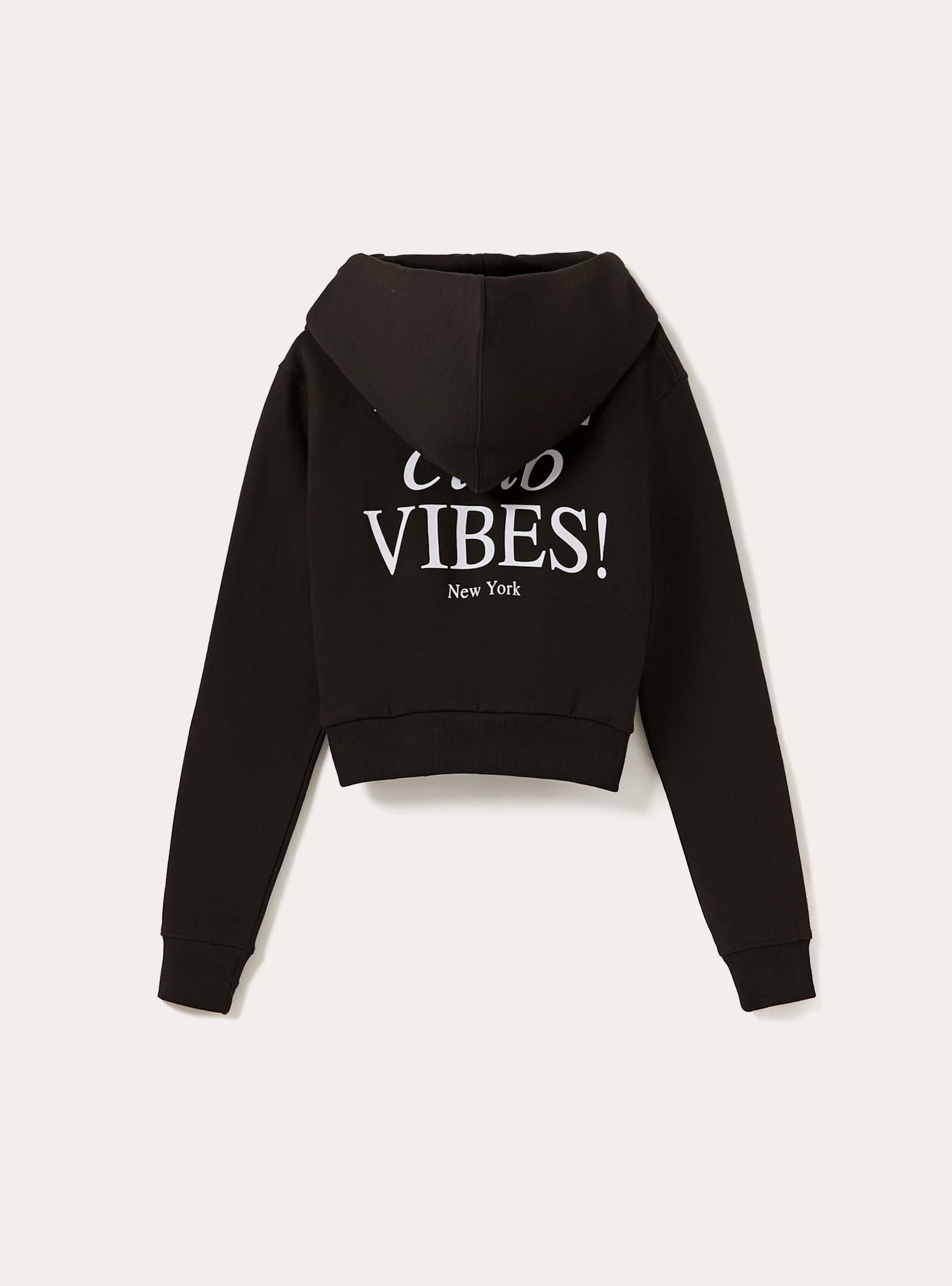 Sweatshirt court avec fermeture &eacute;clair et imprim&eacute;, BK1 BLACK