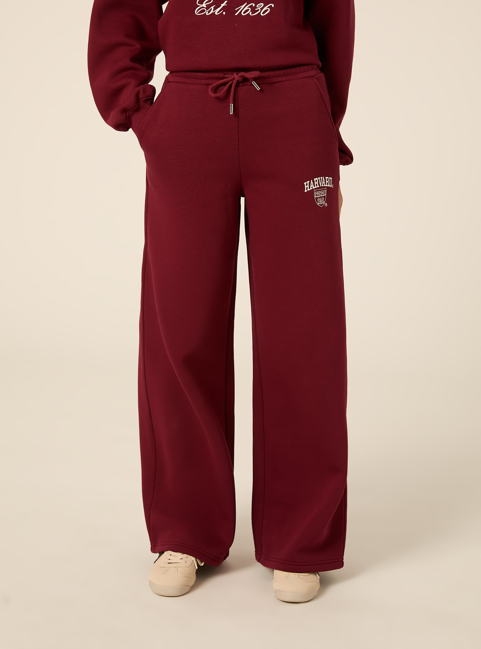 Pantaloni wide leg licenza harvard, BO1 BORDEAUX DARK