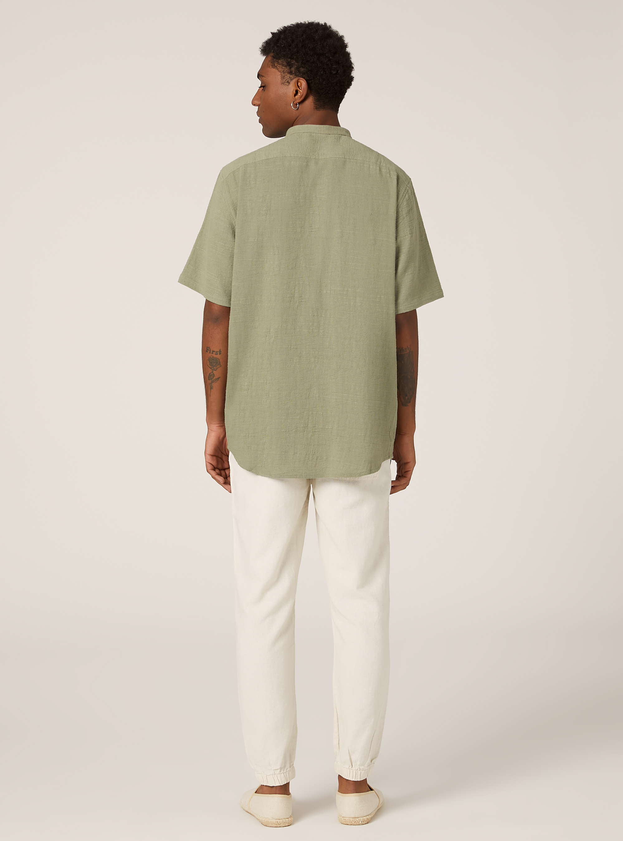 Linen blend shirt with Korean collar, KY2 KAKY MEDIUM