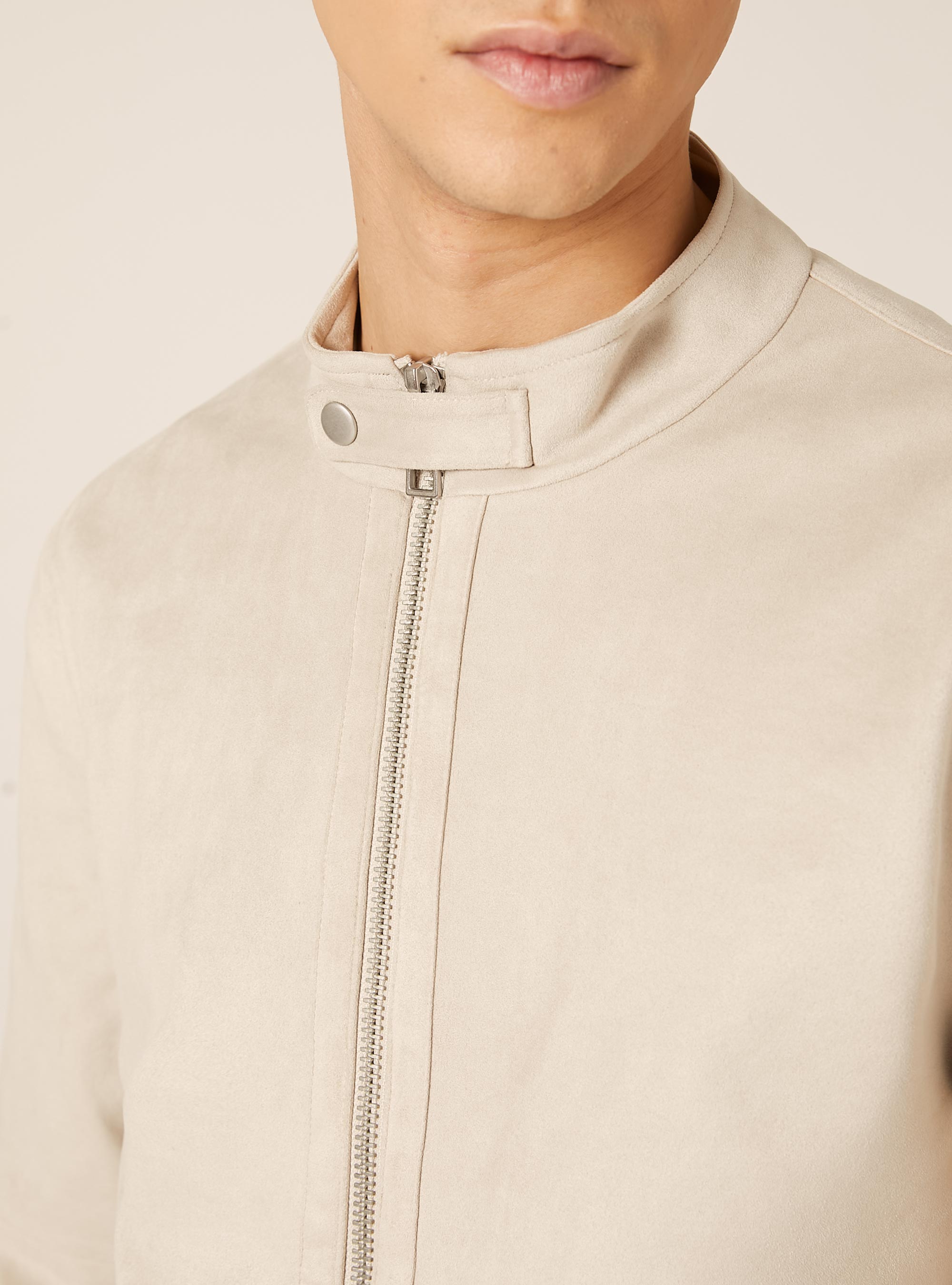 Suede-effect biker jacket, CR3 CREAM LIGHT
