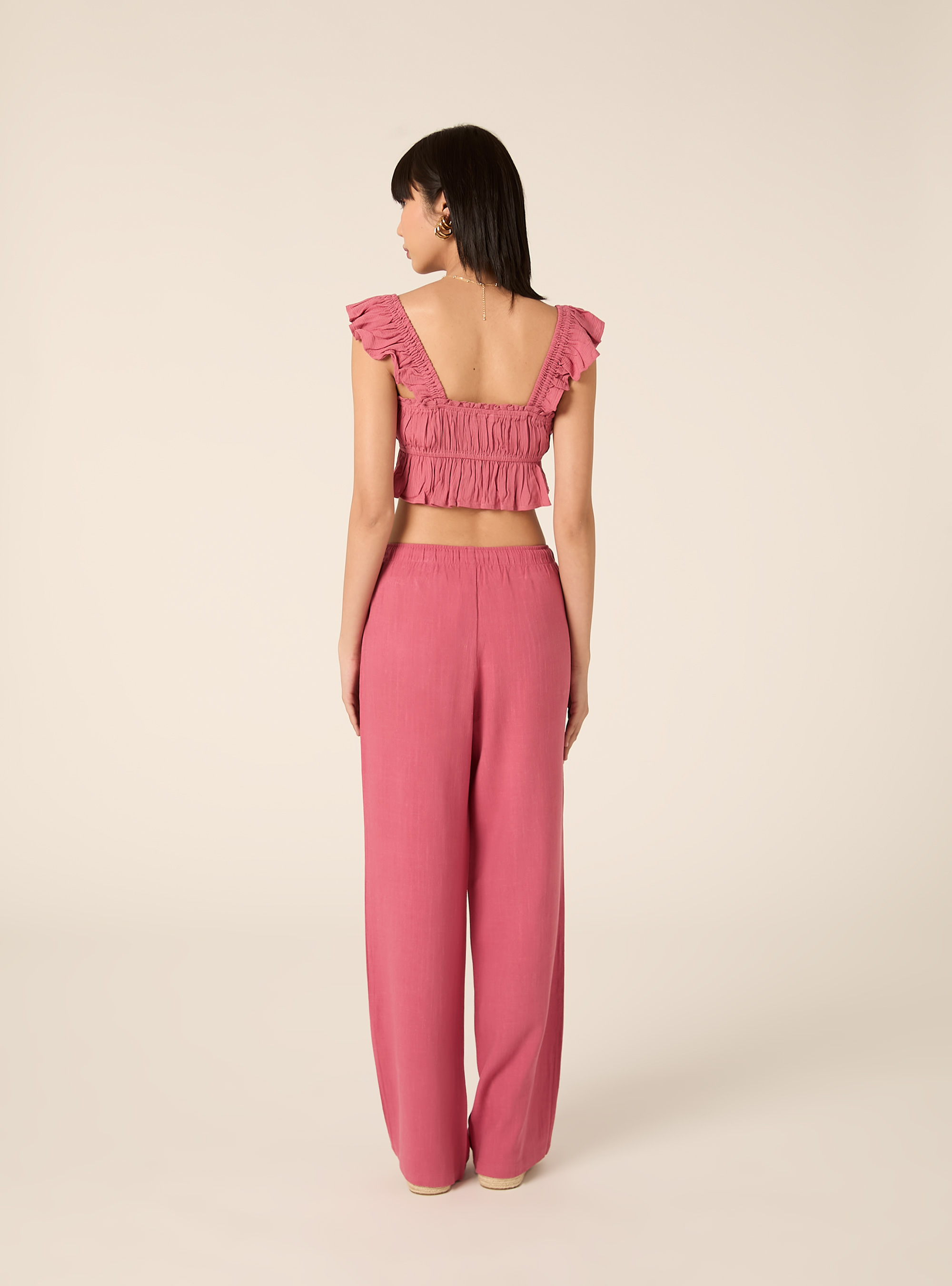Top aus Crepe mit R&uuml;schen, PK1 PINK DARK