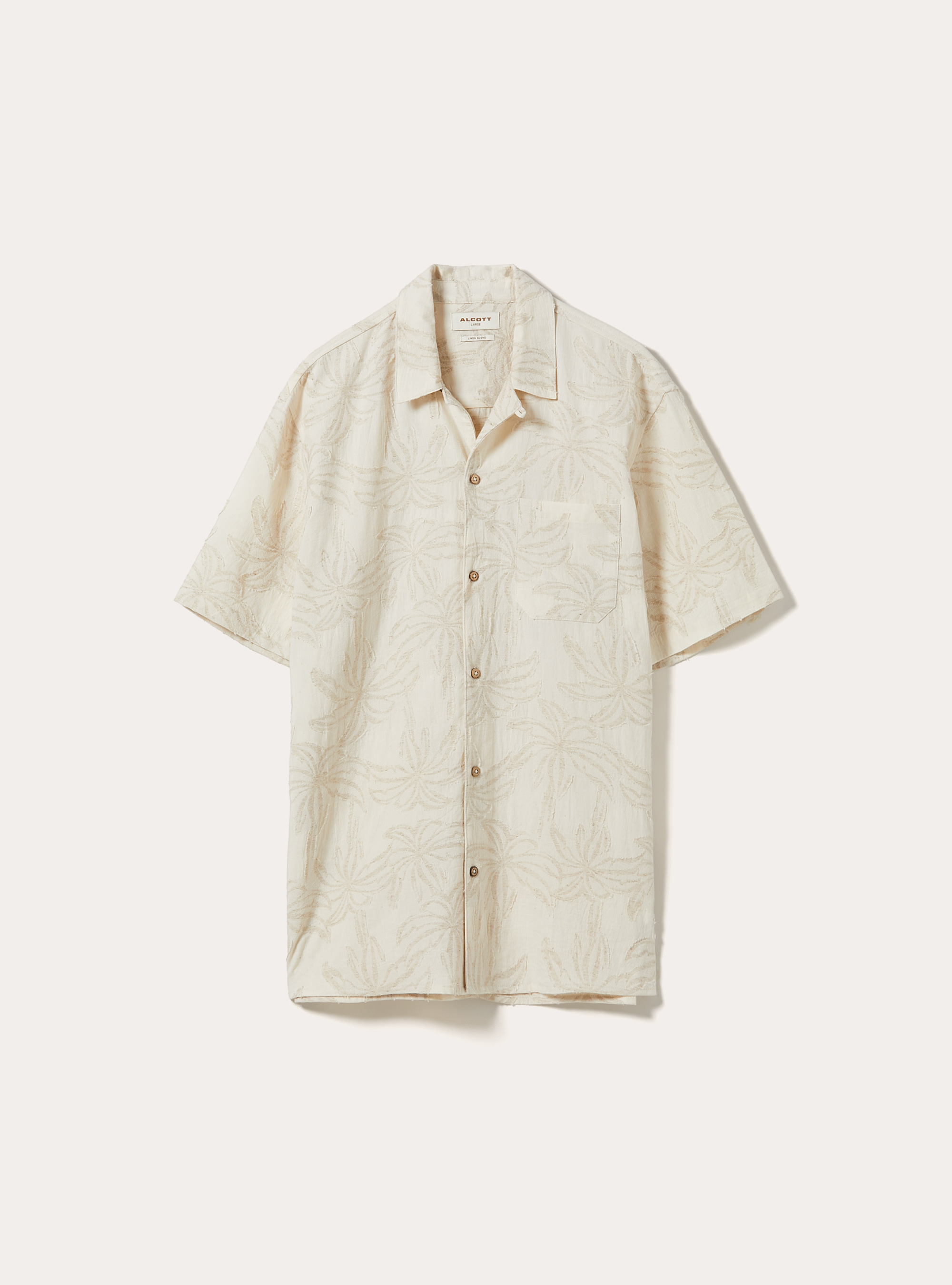 Tone-on-Tone Palm Pattern Short Sleeve Shirt, CR3 CREAM LIGHT