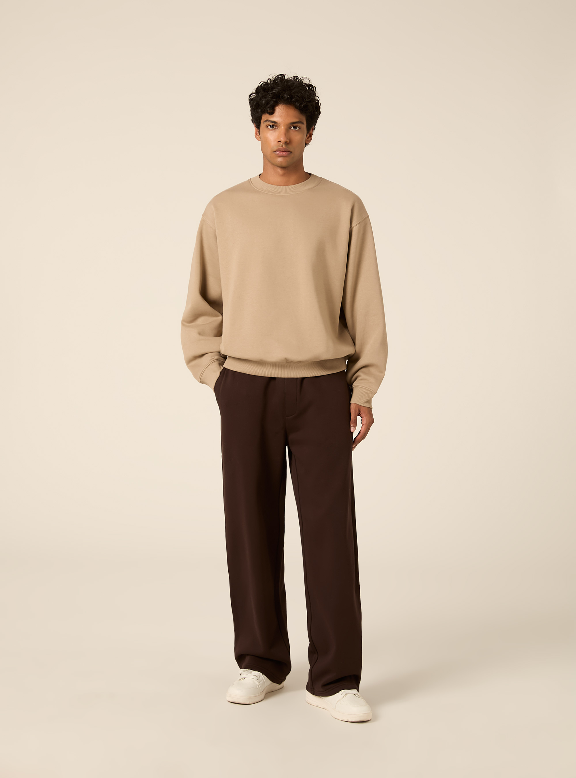 Basic boxy fit crewneck sweatshirt, BG2 BEIGE MEDIUM