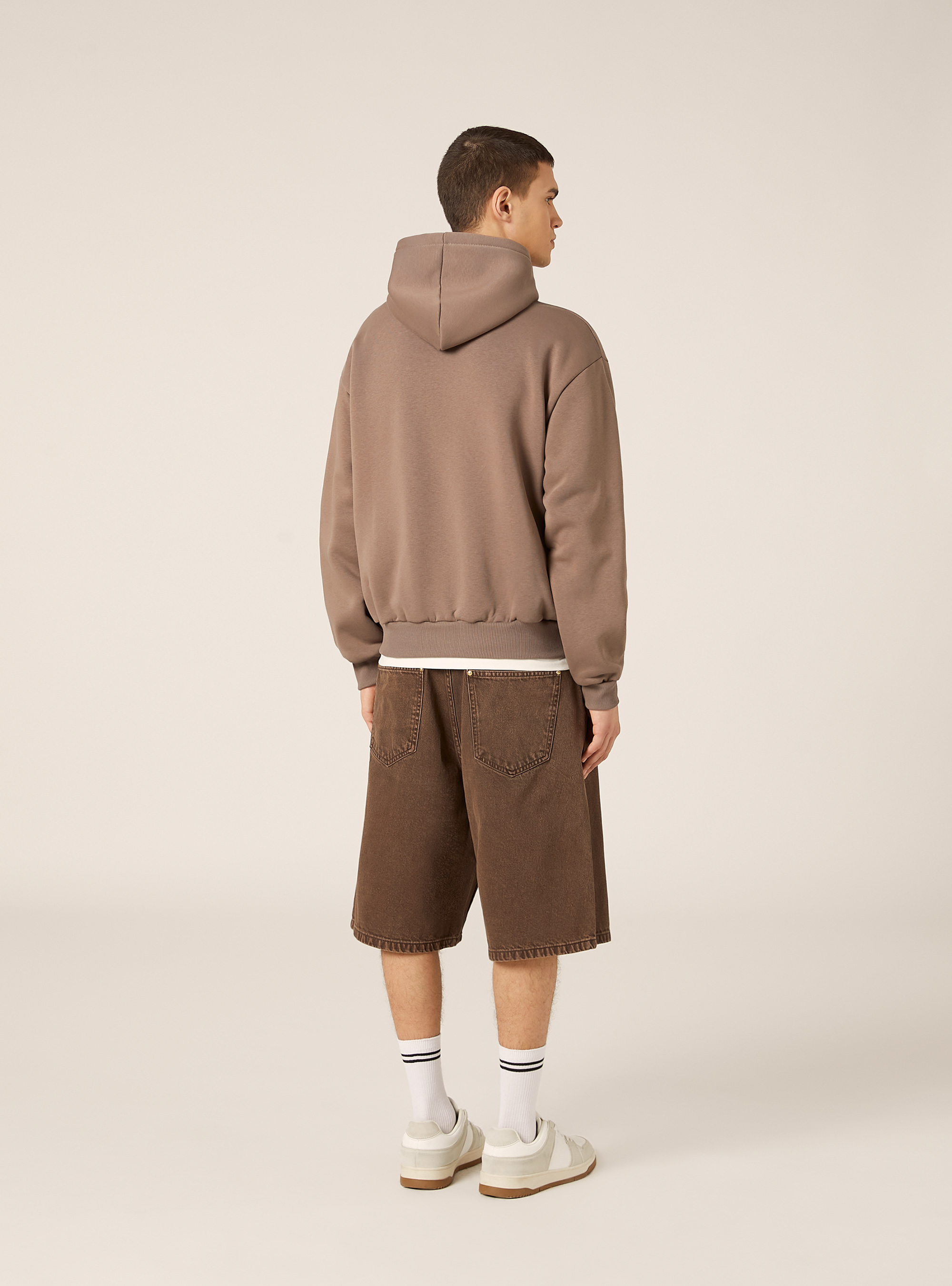 Sweat &agrave; capuche zipp&eacute; coupe boxy, BR2 BROWN MEDIUM