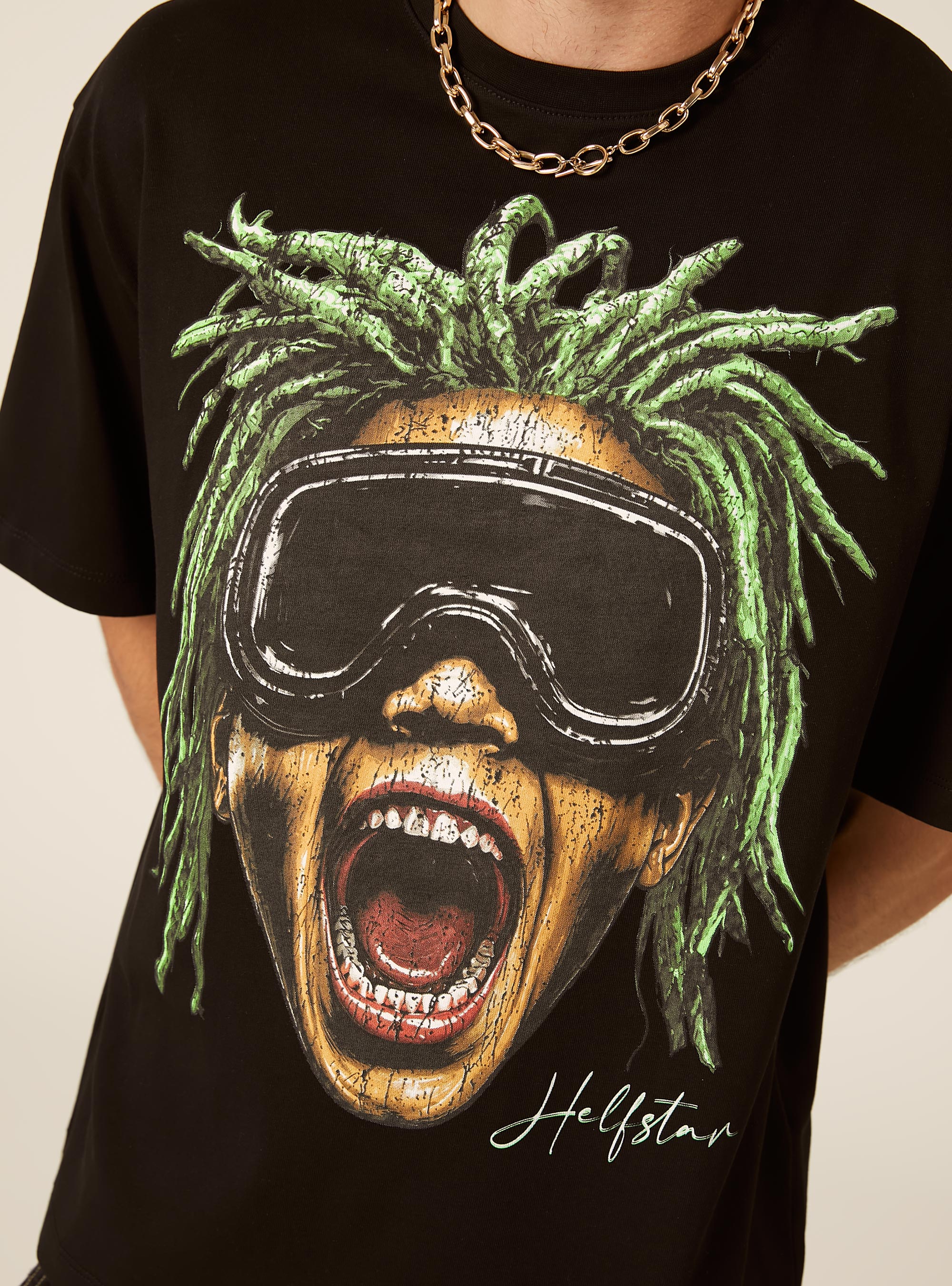 Camiseta Boxy Fit Estampada, BK1 BLACK