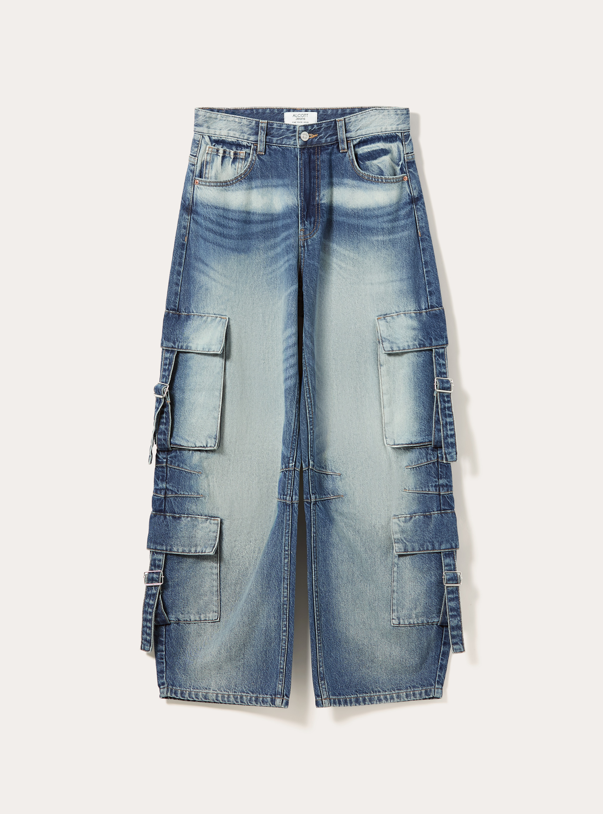 Baggy-fit cargo jeans with drawstrings, D004 MEDIUM LIGHT BLUE