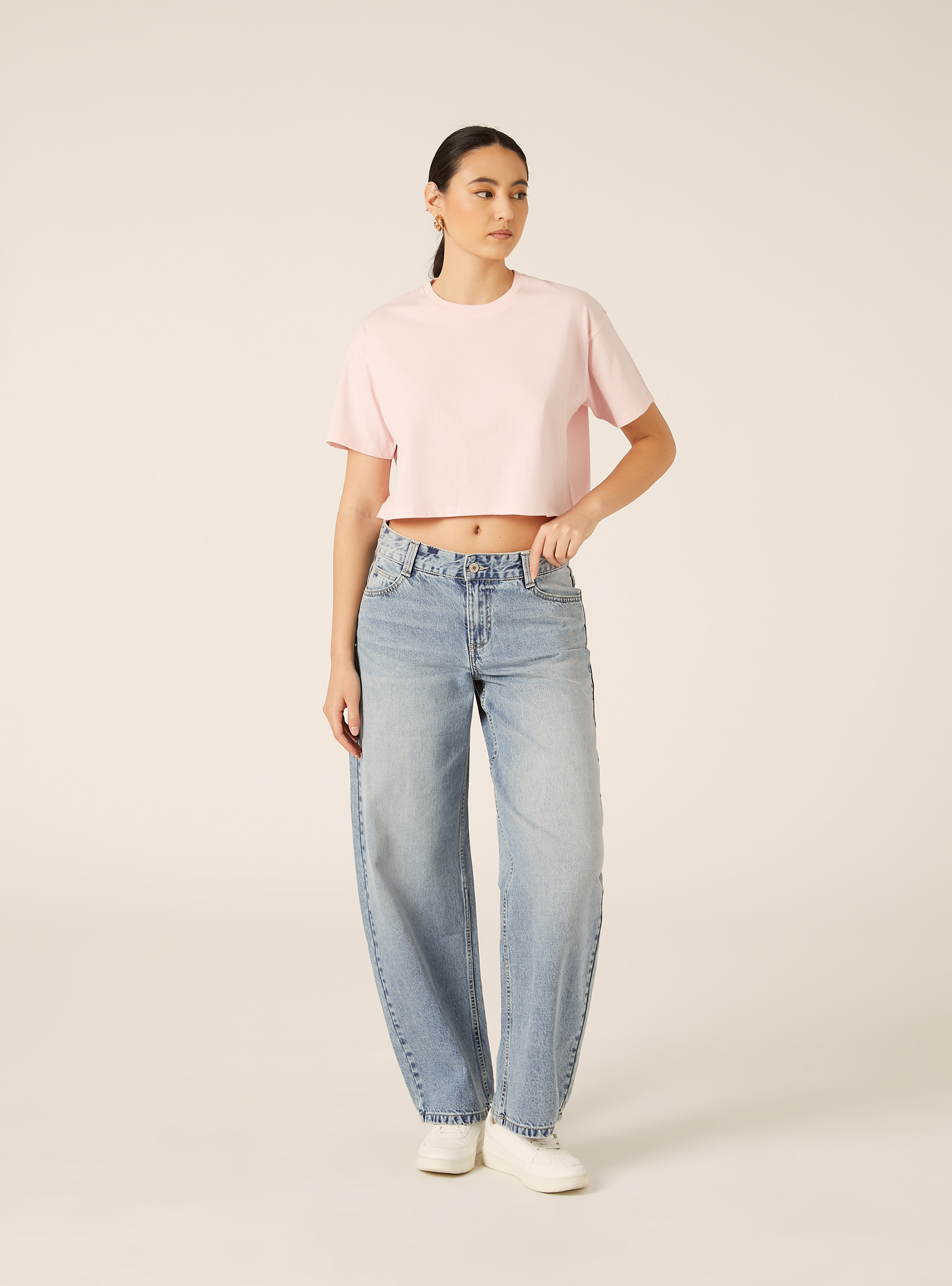 Basic Crew Neck Cropped T-Shirt, PK3 PINK LIGHT
