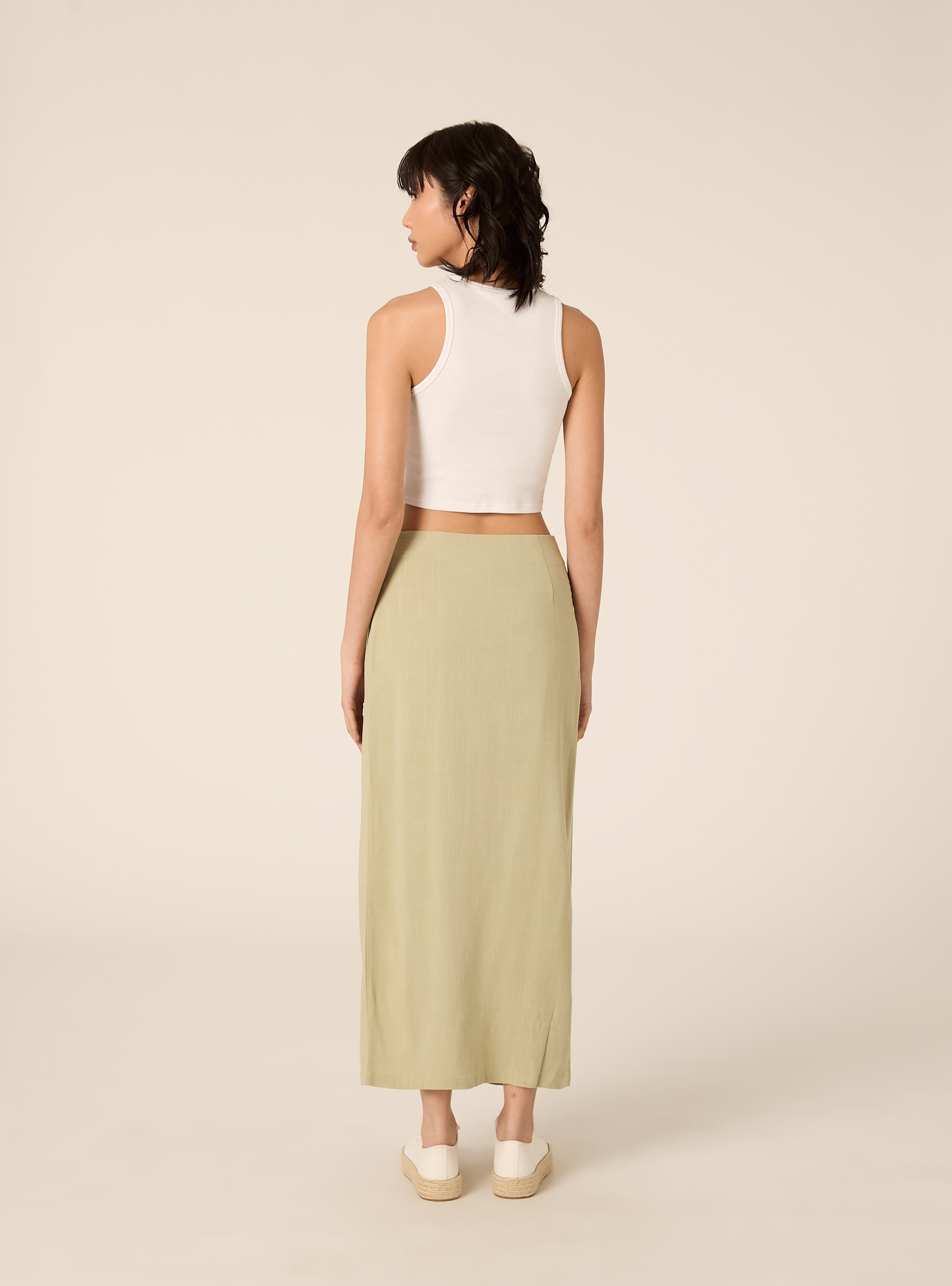 Falda midi asim&eacute;trica en mezcla de lino, KY3 KAKY LIGHT