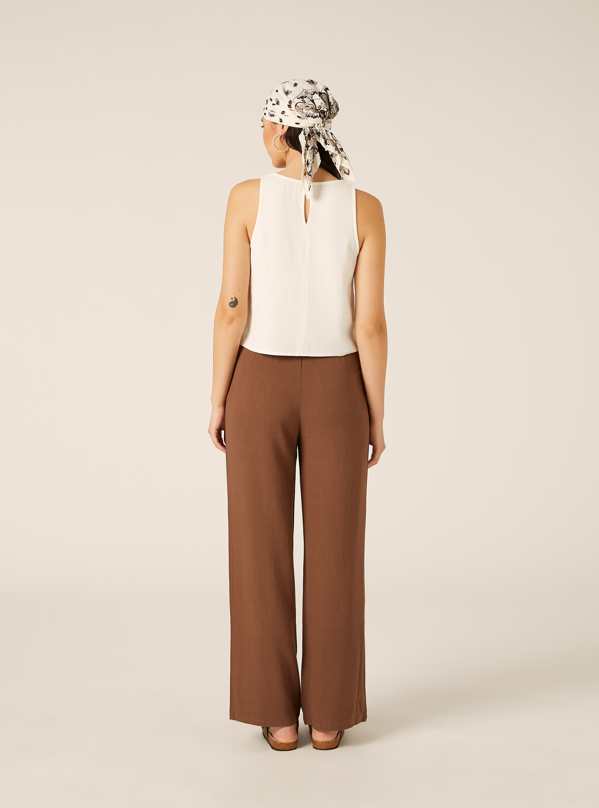 Linen Blend Basic Tank Top, WH2 WHITE