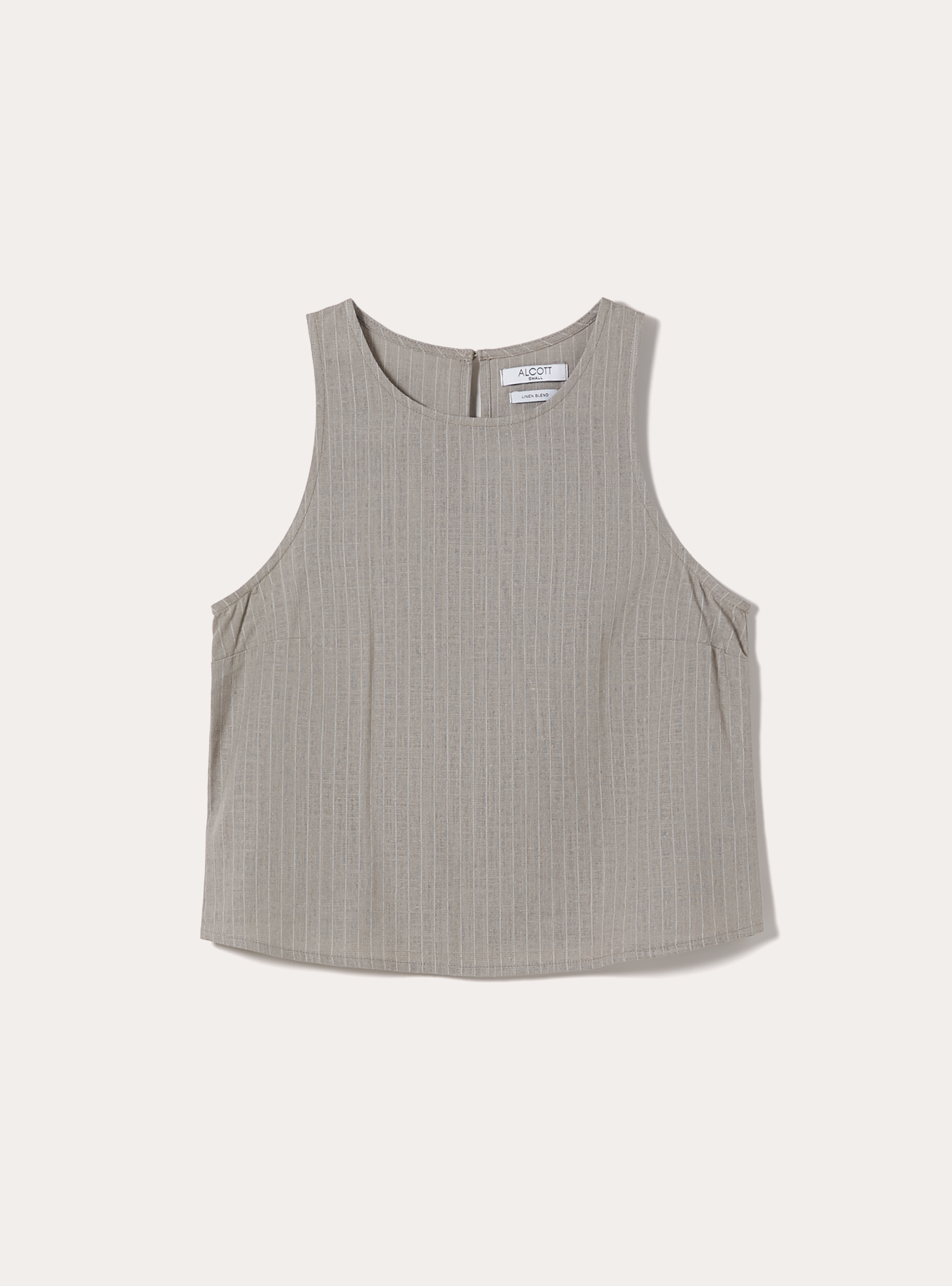 Top de Tirantes B&aacute;sico de Mezcla de Lino, STRIPE BEIGE/WHITE