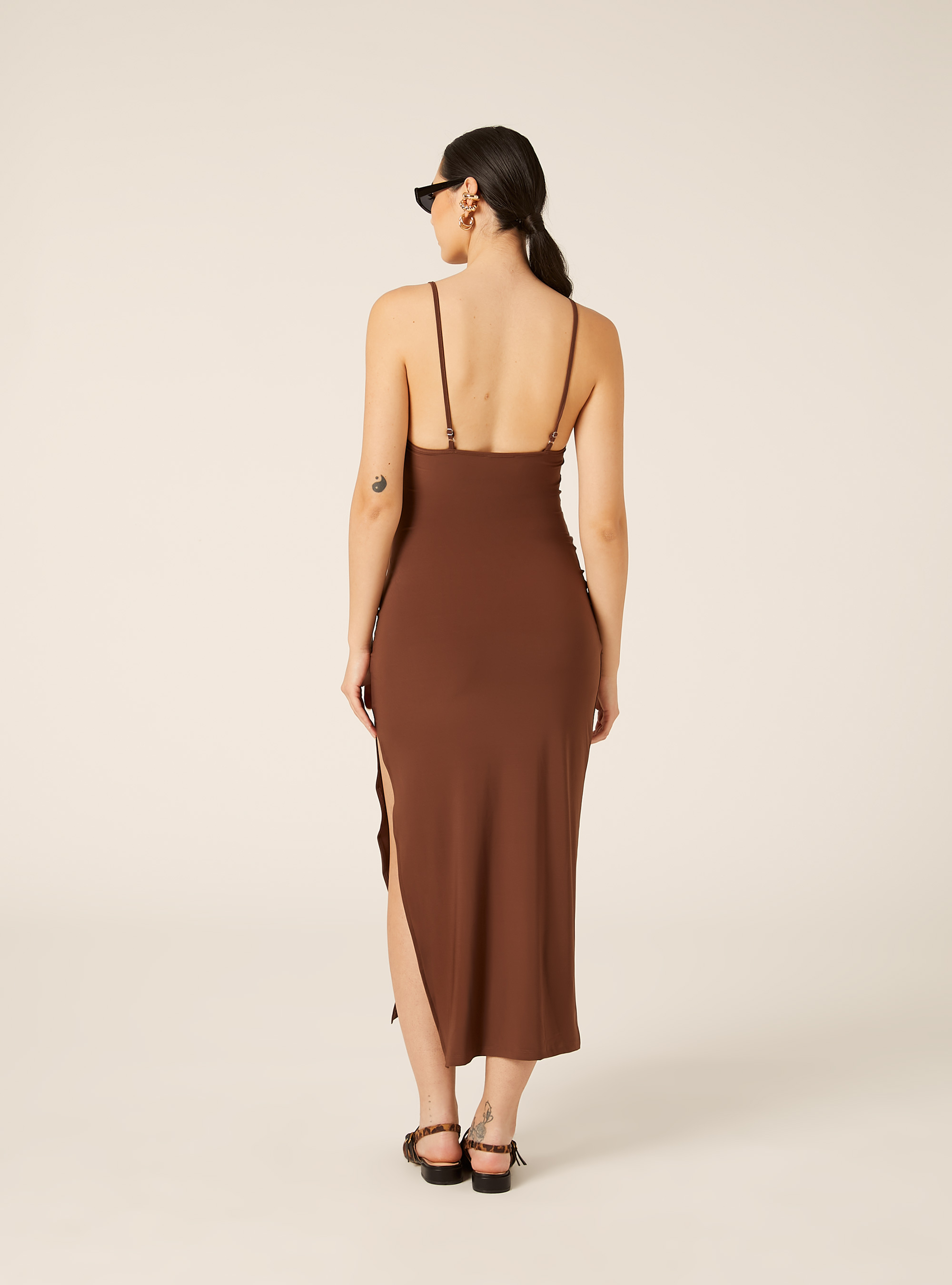Vestio midi con bretelle, MARRONE SCURO